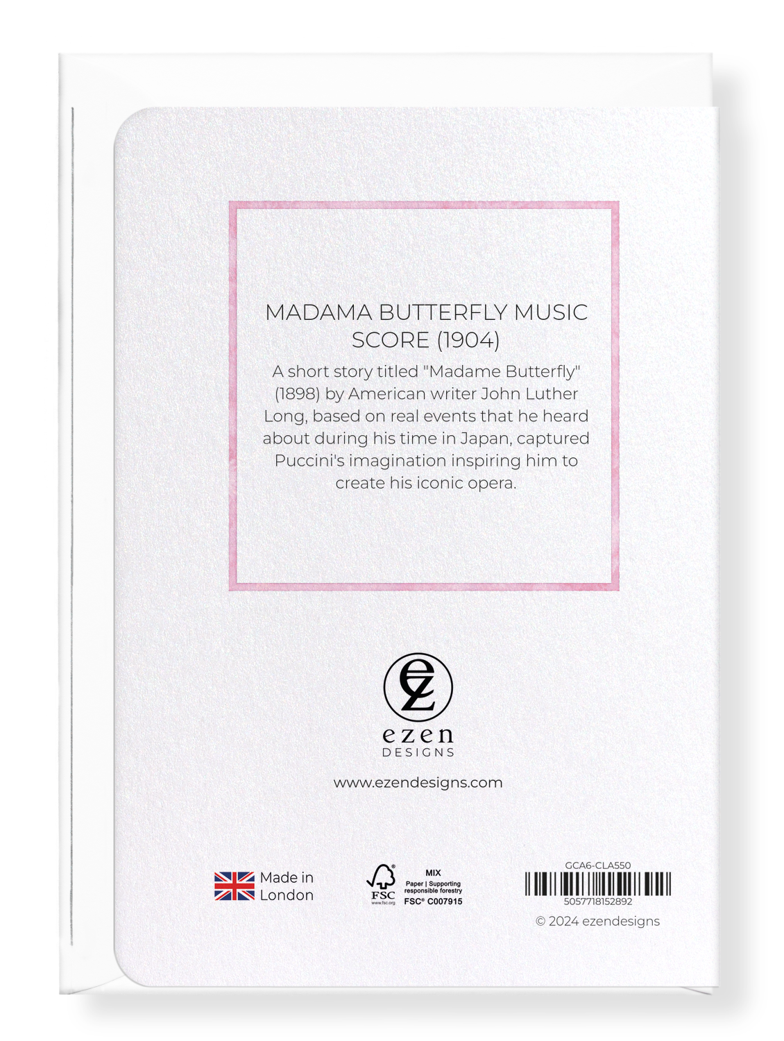 Ezen Designs - Madama Butterfly Music Score (1904) - Greeting Card - Back