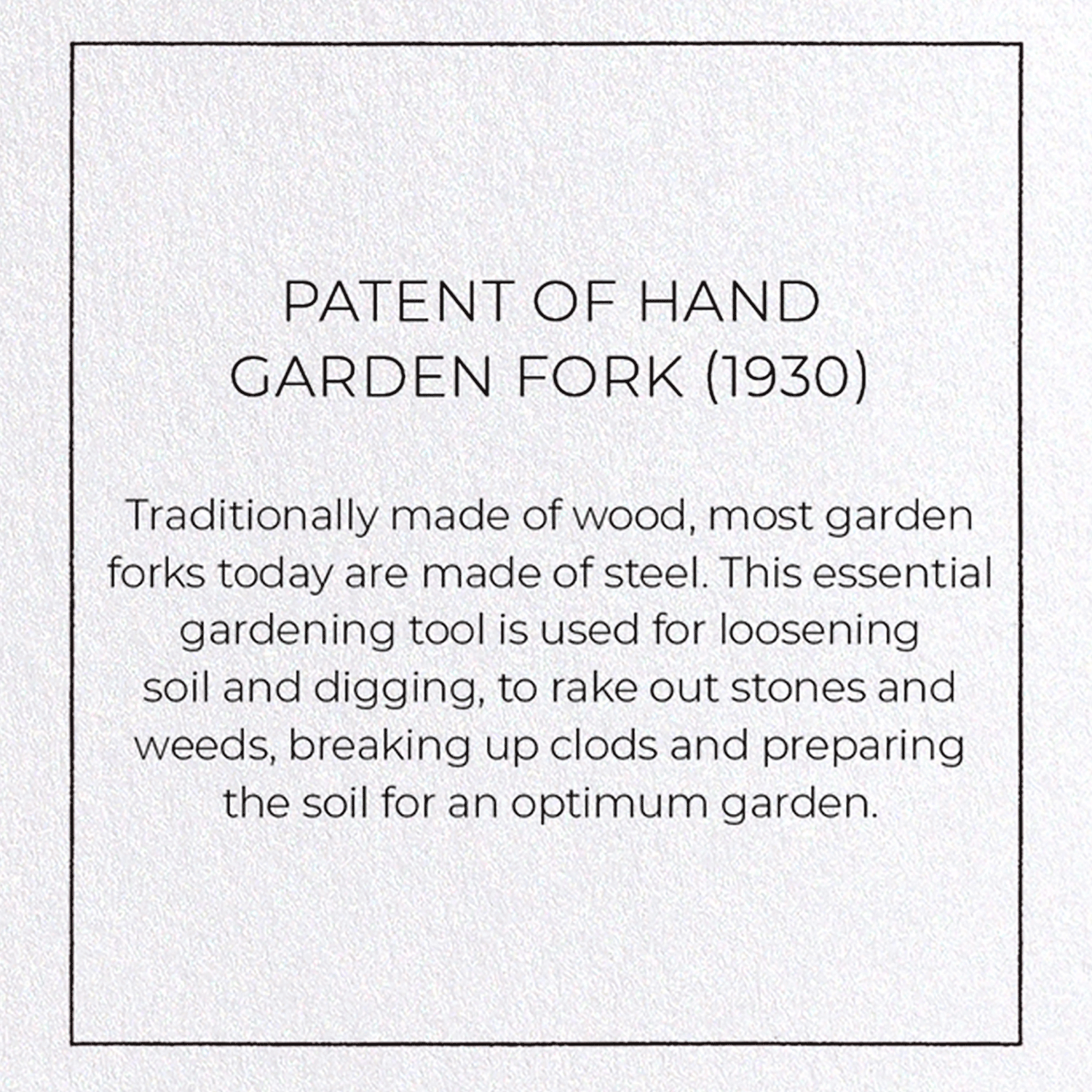 PATENT OF HAND GARDEN FORK (1930)