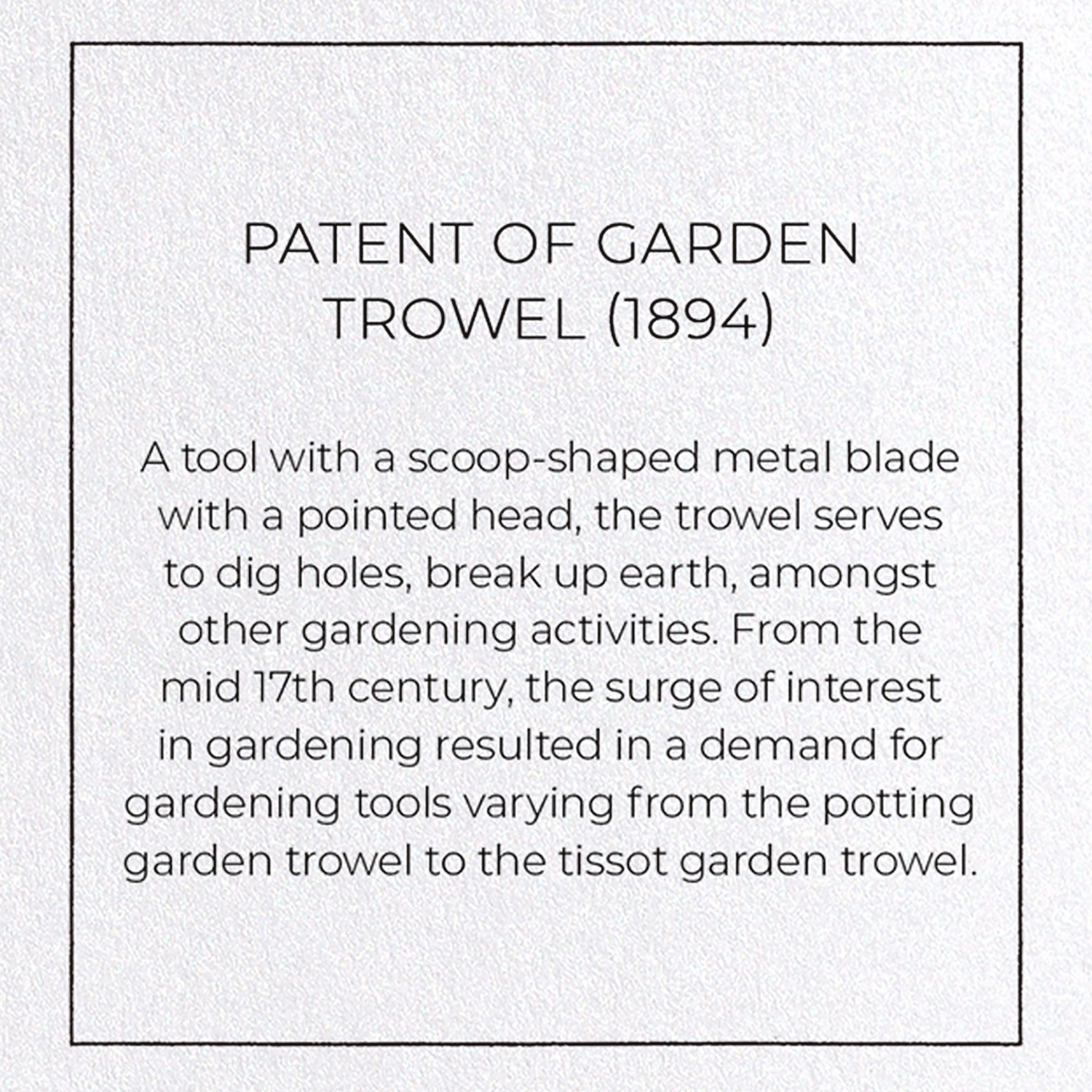 PATENT OF GARDEN TROWEL (1894)