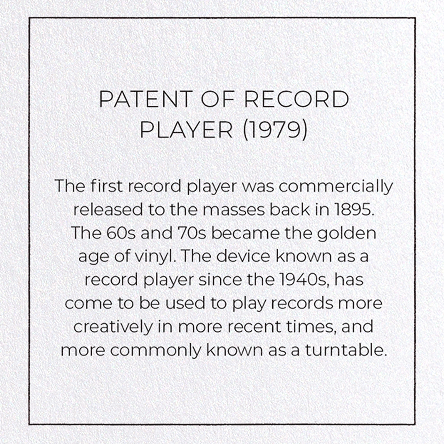 PATENT OF RECORD PLAYER (1979)