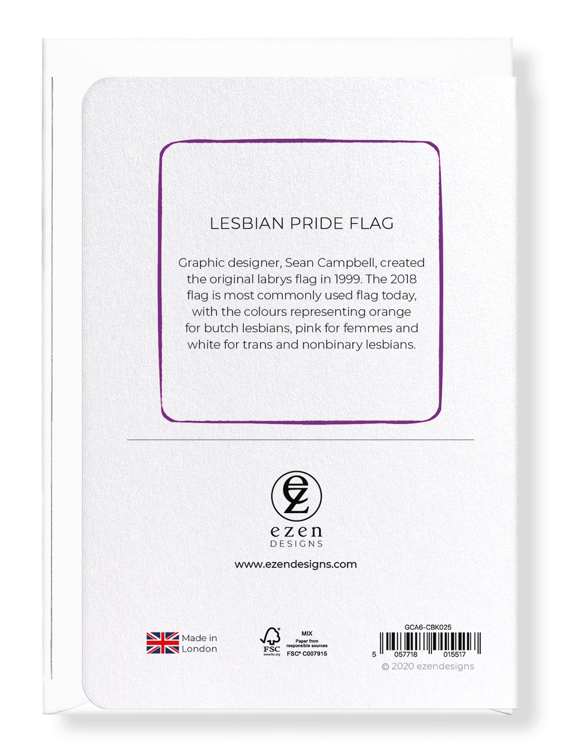 Ezen Designs - Lesbian pride flag - Greeting Card - Back