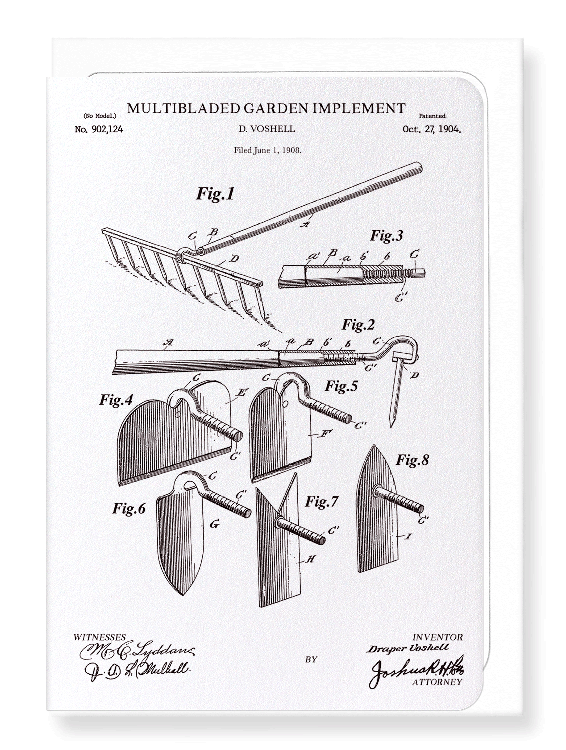 Ezen Designs - Patent of garden implement (1904) - Greeting Card - Front