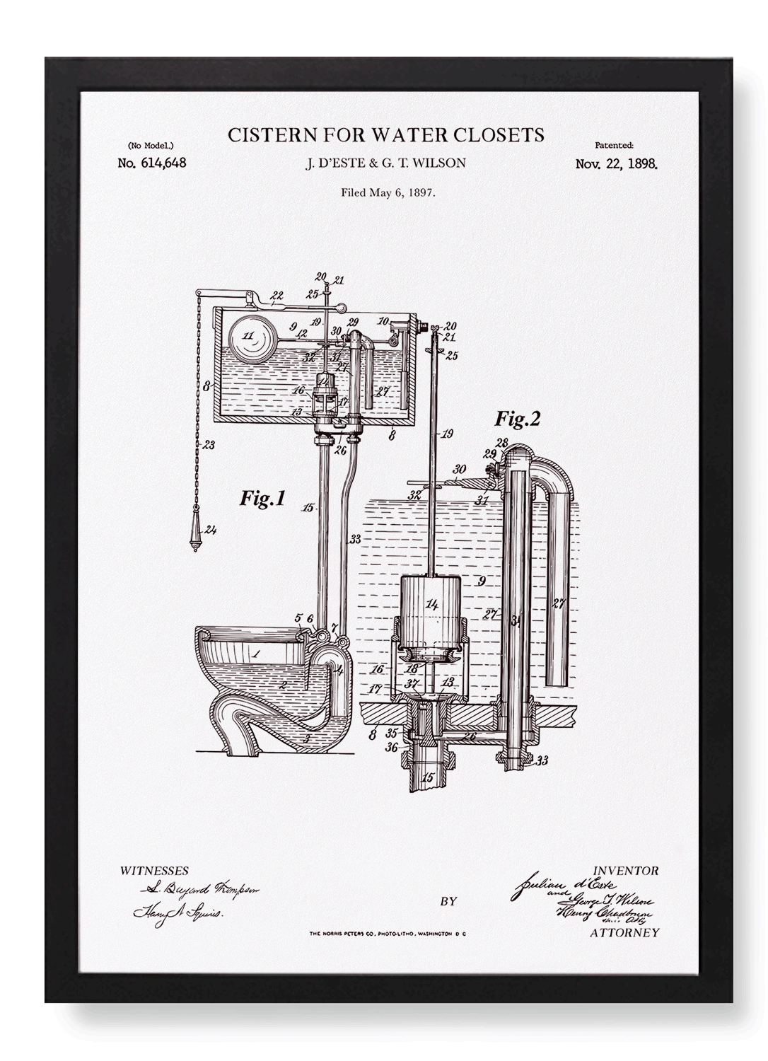 PATENT OF CISTERN FOR WATER CLOSETS (1898)