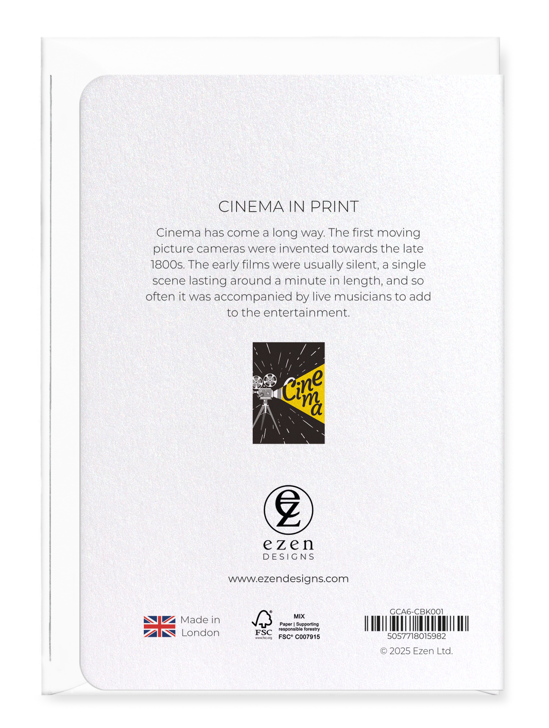 Ezen Designs - Cinema in print - Greeting Card - Back