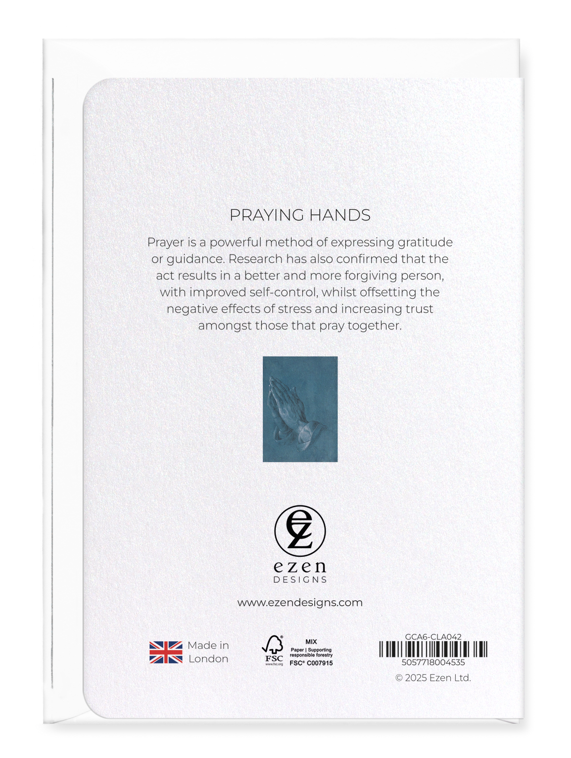 Ezen Designs - Praying hands - Greeting Card - Back