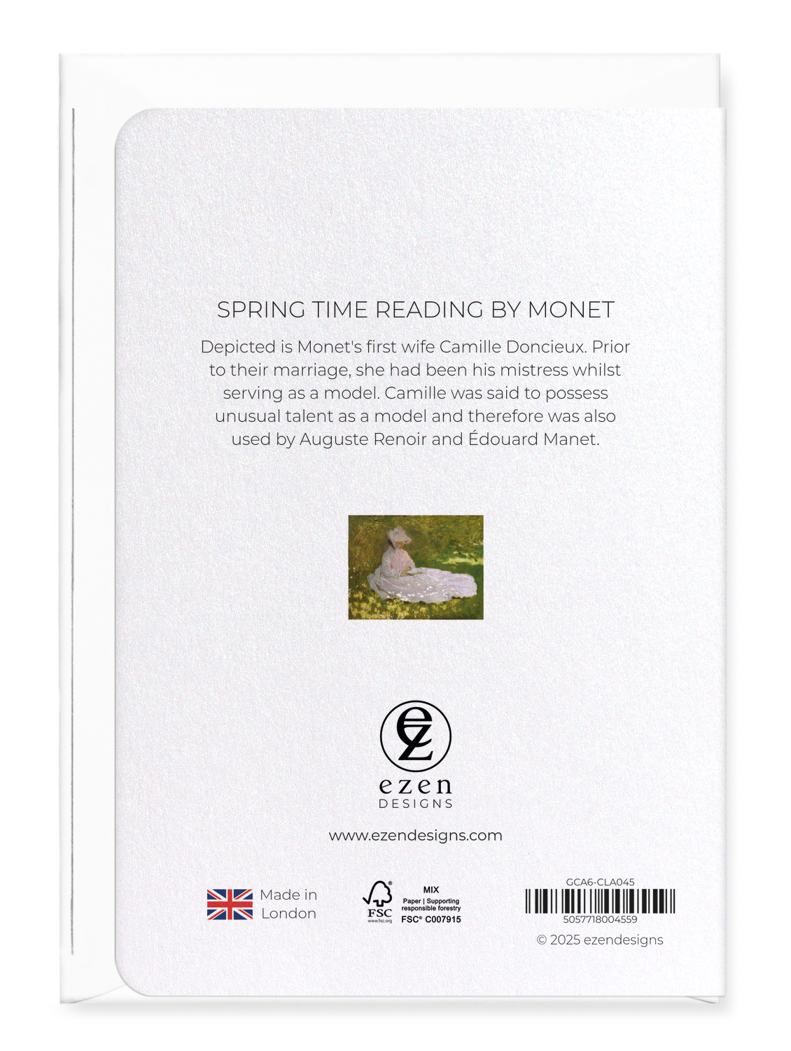 Ezen Designs - Spring time reading by monet - Greeting Card - Back