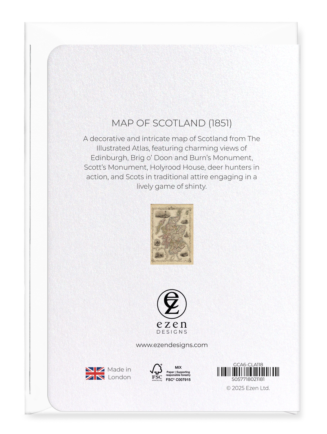 Ezen Designs - Map of Scotland (1851) - Greeting Card - Back