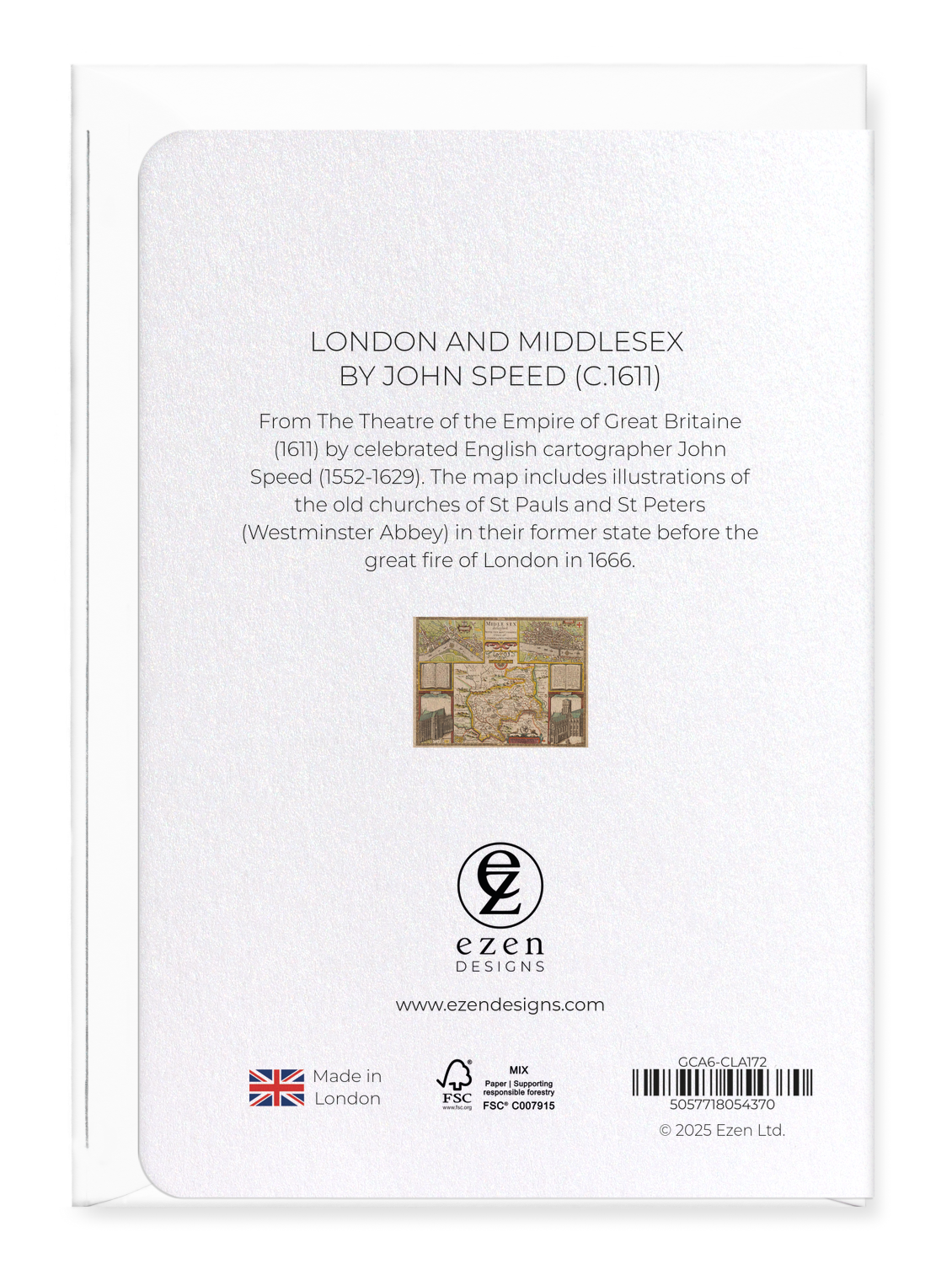 Ezen Designs - London and Middlesex by John Speed (c.1611) - Greeting Card - Back