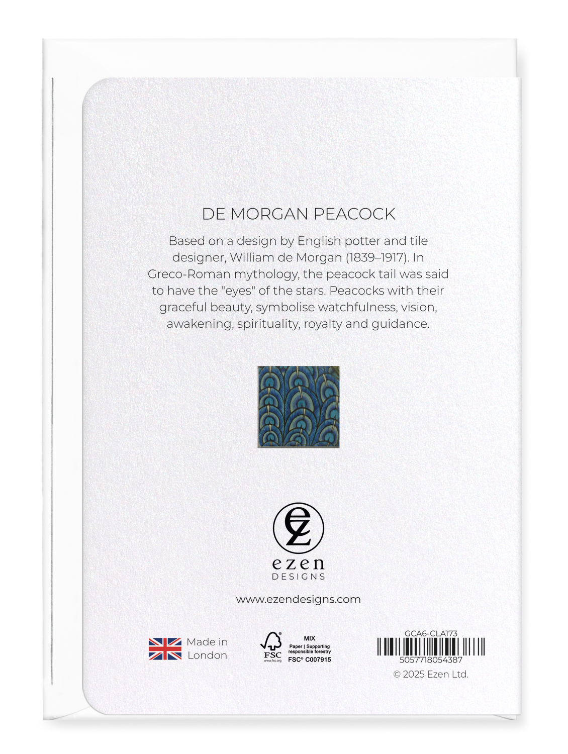 Ezen Designs - De morgan peacock - Greeting Card - Back