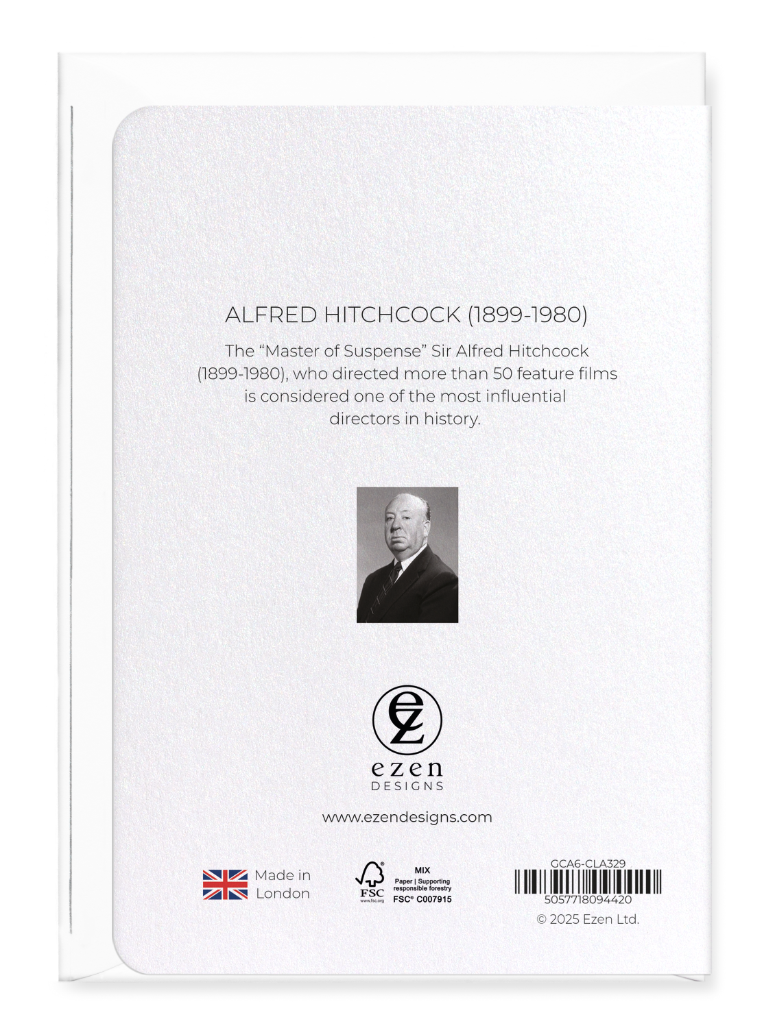 Ezen Designs - Alfred Hitchcock (1899-1980) - Greeting Card - Back