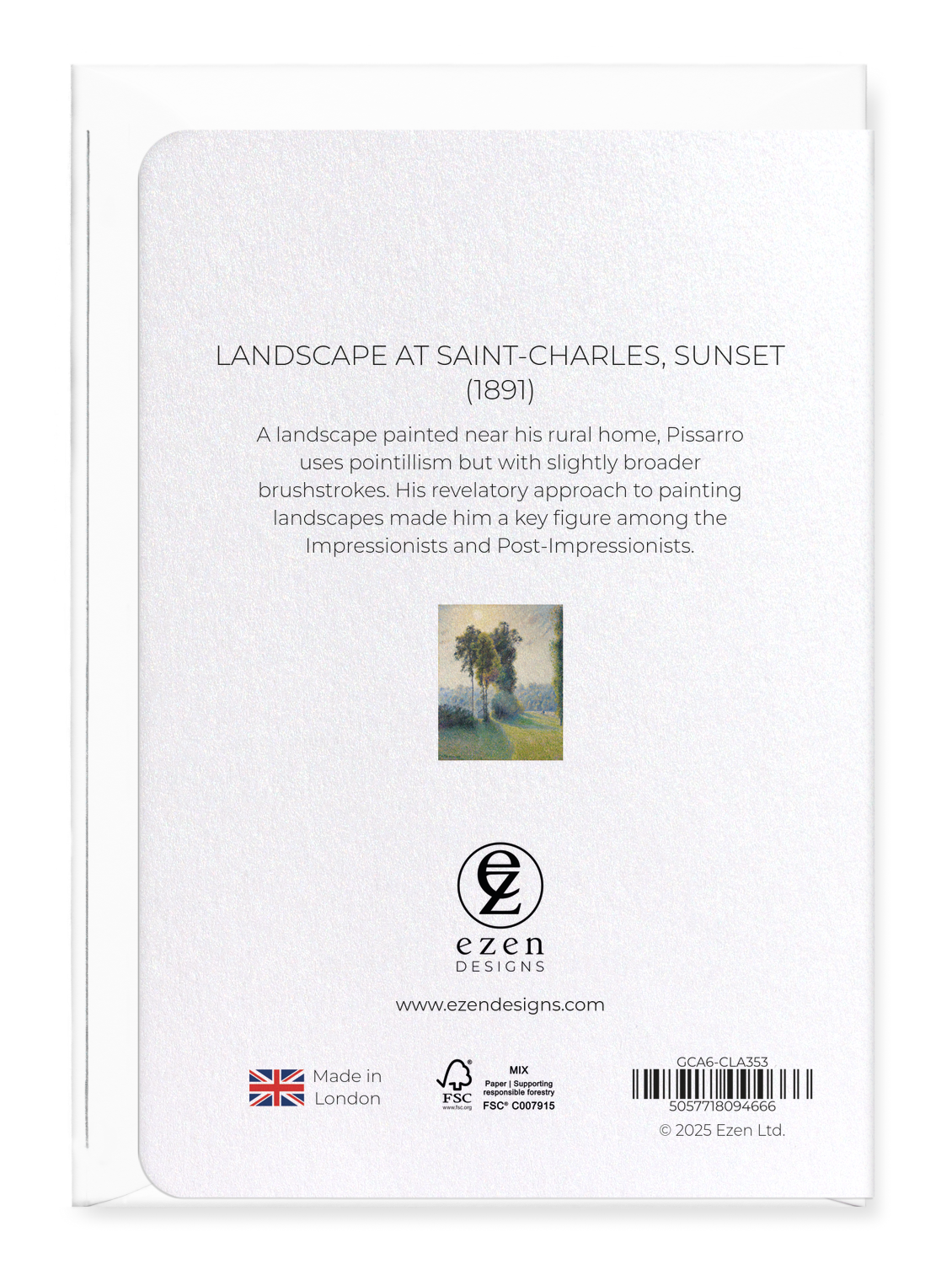 Ezen Designs - Landscape at Saint-Charles, Sunset (1891) - Greeting Card - Back