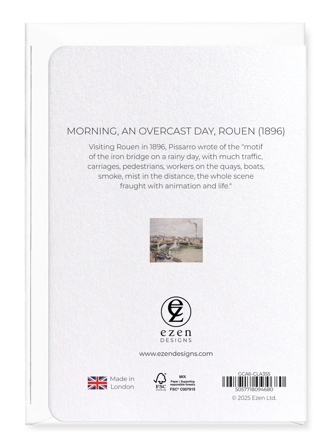 Ezen Designs - Morning, An overcast Day, Rouen (1896) - Greeting Card - Back