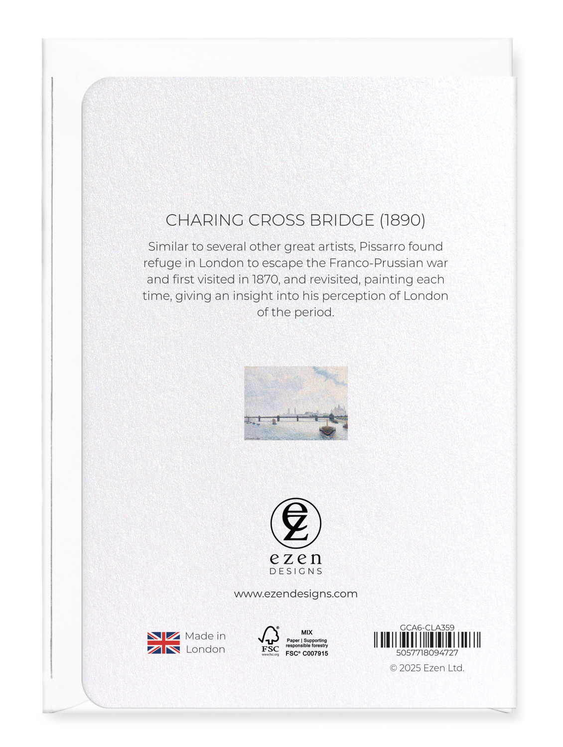 Ezen Designs - Charing Cross Bridge (1890) - Greeting Card - Back