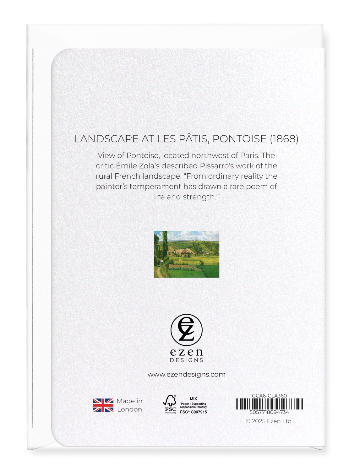 Ezen Designs - Landscape at Les Pâtis, Pontoise (1868) - Greeting Card - Back