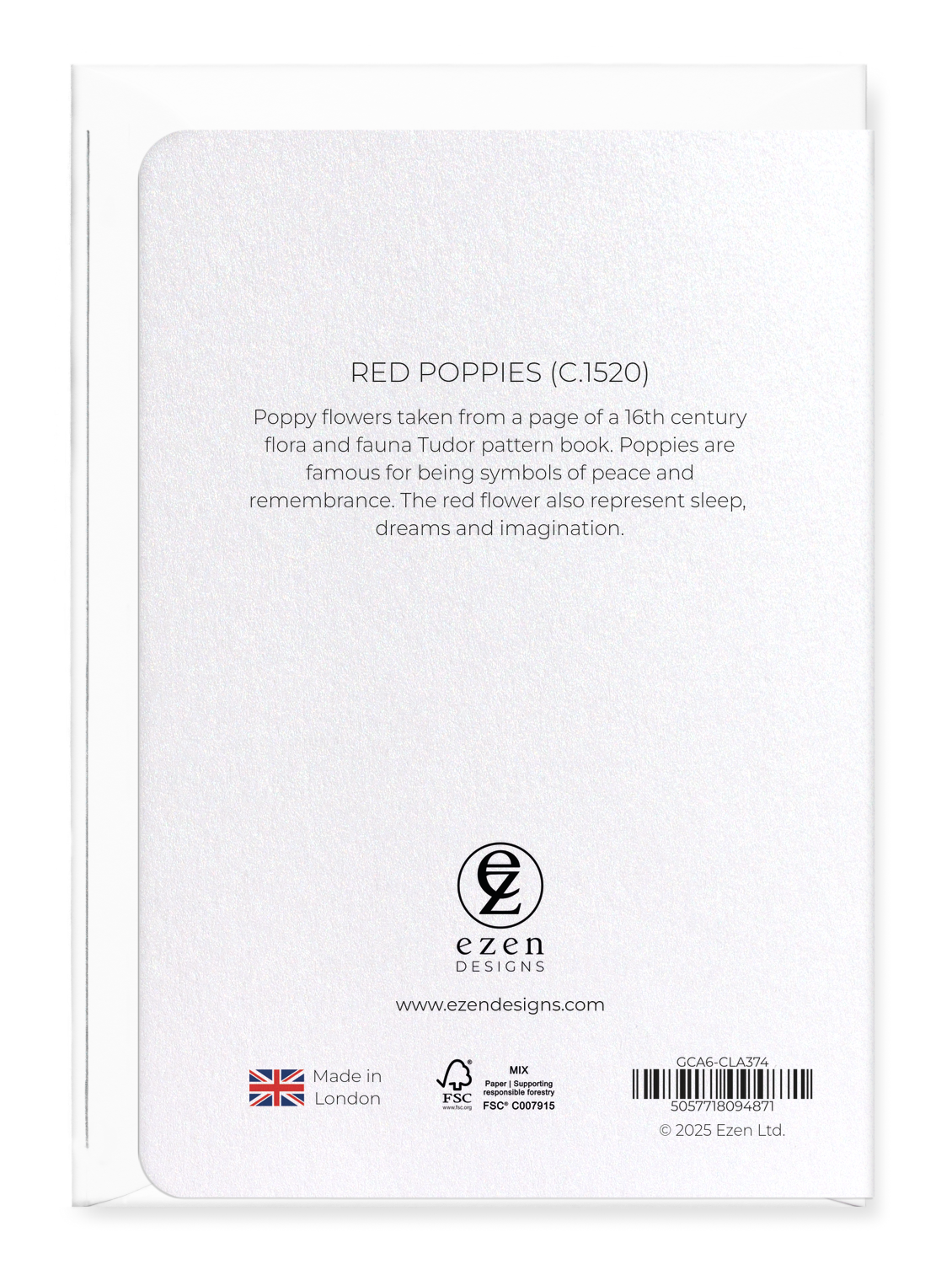 Ezen Designs - Red poppies (c.1520) - Greeting Card - Back