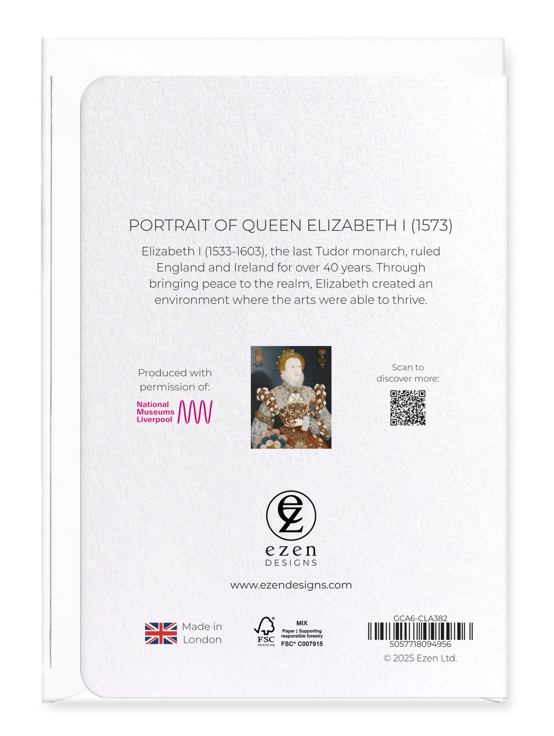 Ezen Designs - Portrait of Queen Elizabeth I (1573) - Greeting Card - Back
