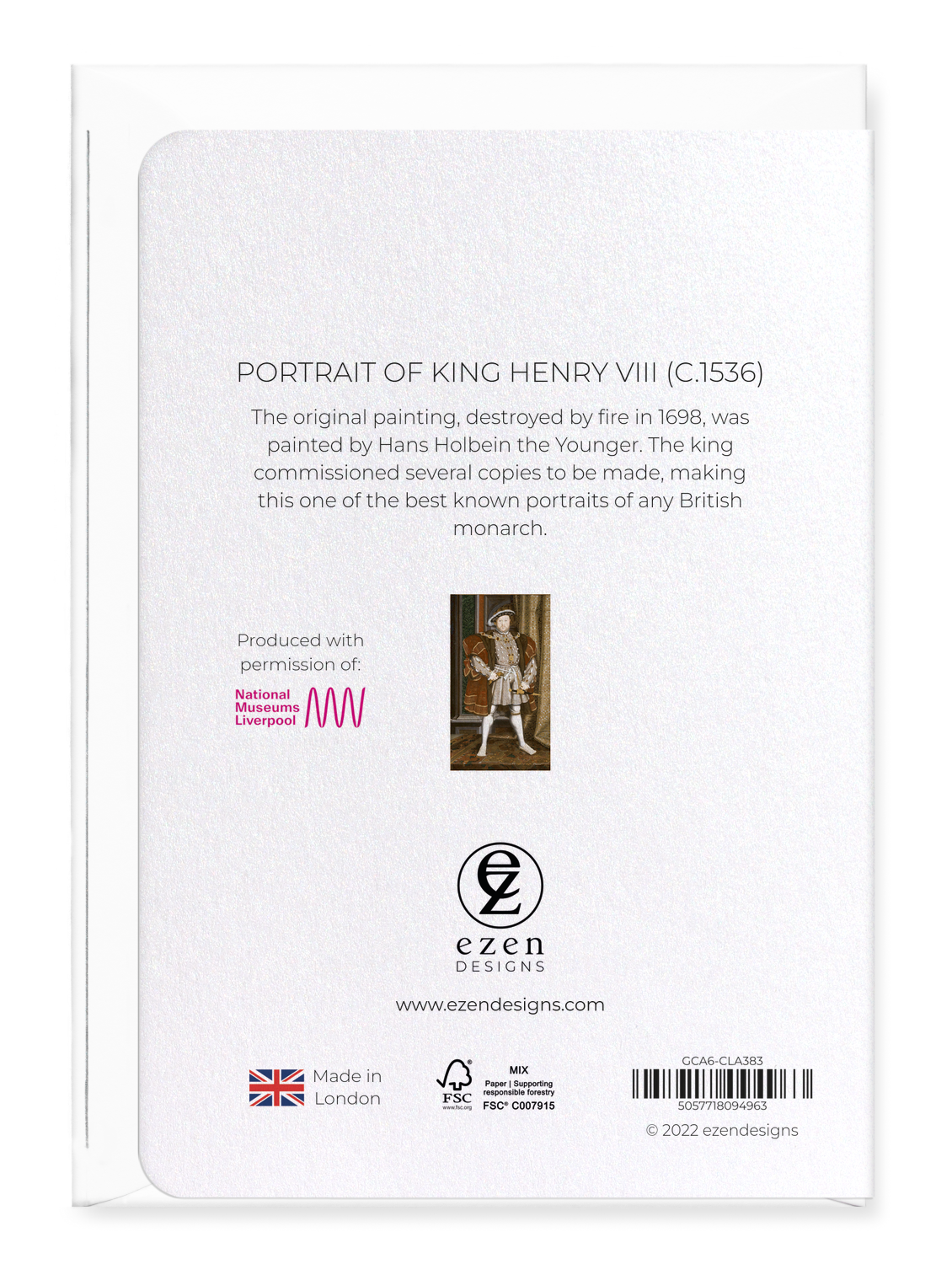 Ezen Designs - Portrait of King Henry VIII (c.1536) - Greeting Card - Back