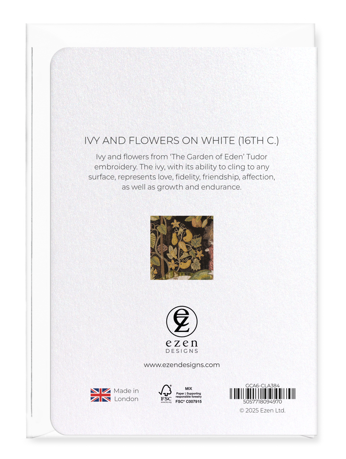 Ezen Designs - Ivy and Flowers on white (16th C.) - Greeting Card - Back