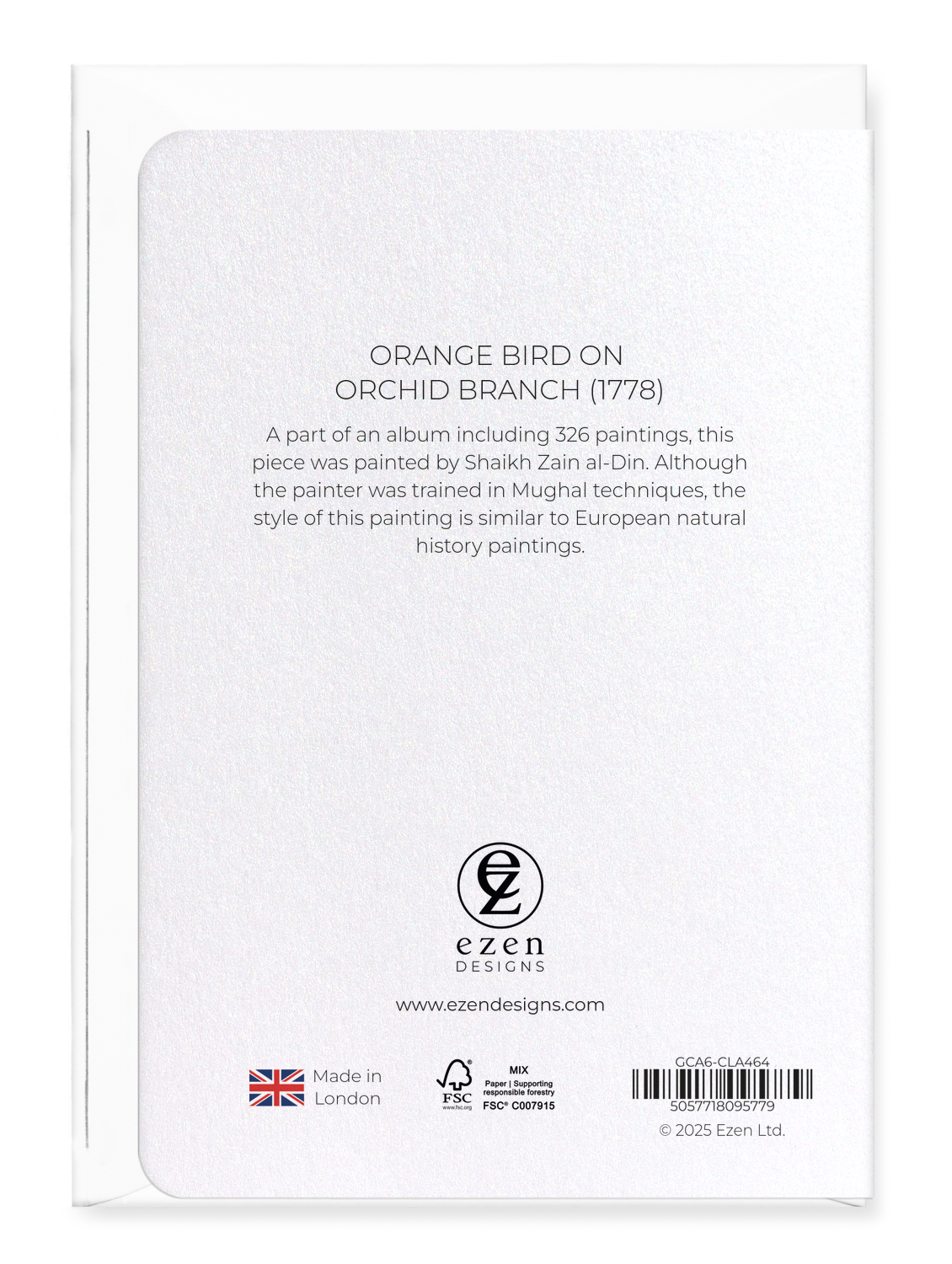 Ezen Designs - Orange bird on orchid Branch (1778) - Greeting Card - Back