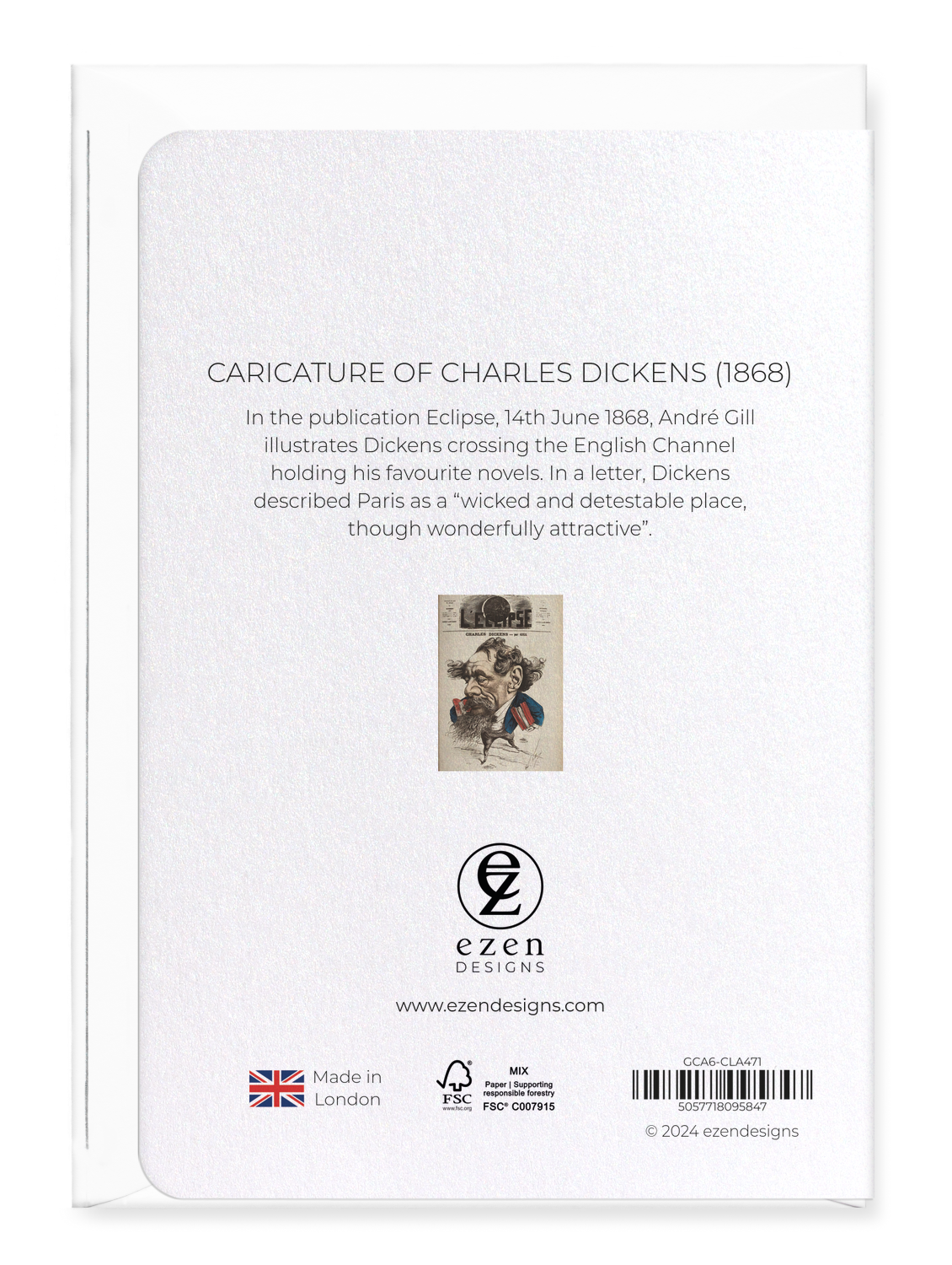 Ezen Designs - Caricature of Charles Dickens (1868) - Greeting Card - Back