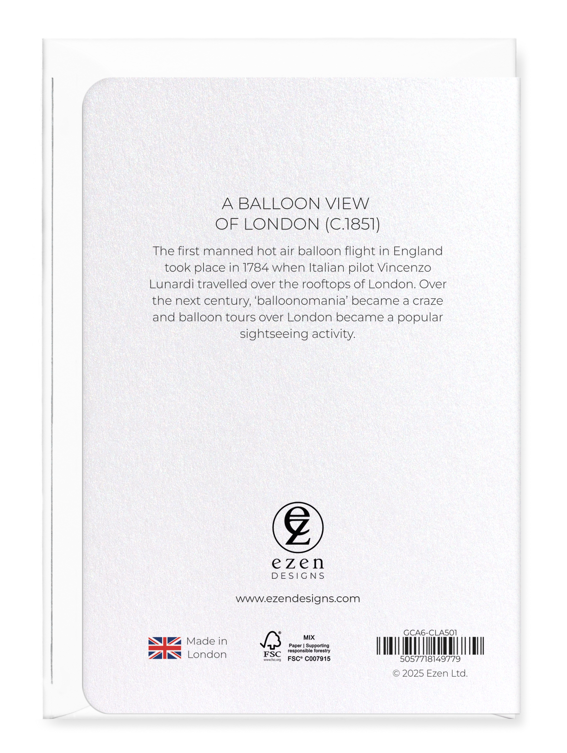 Ezen Designs - A Balloon View of London (c.1851) - Greeting Card - Back
