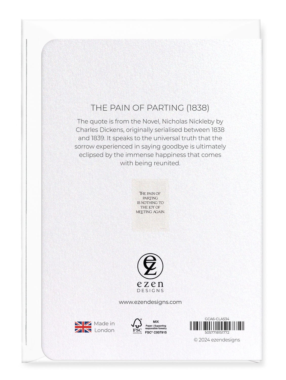 Ezen Designs - The Pain of Parting (1838) - Greeting Card - Back