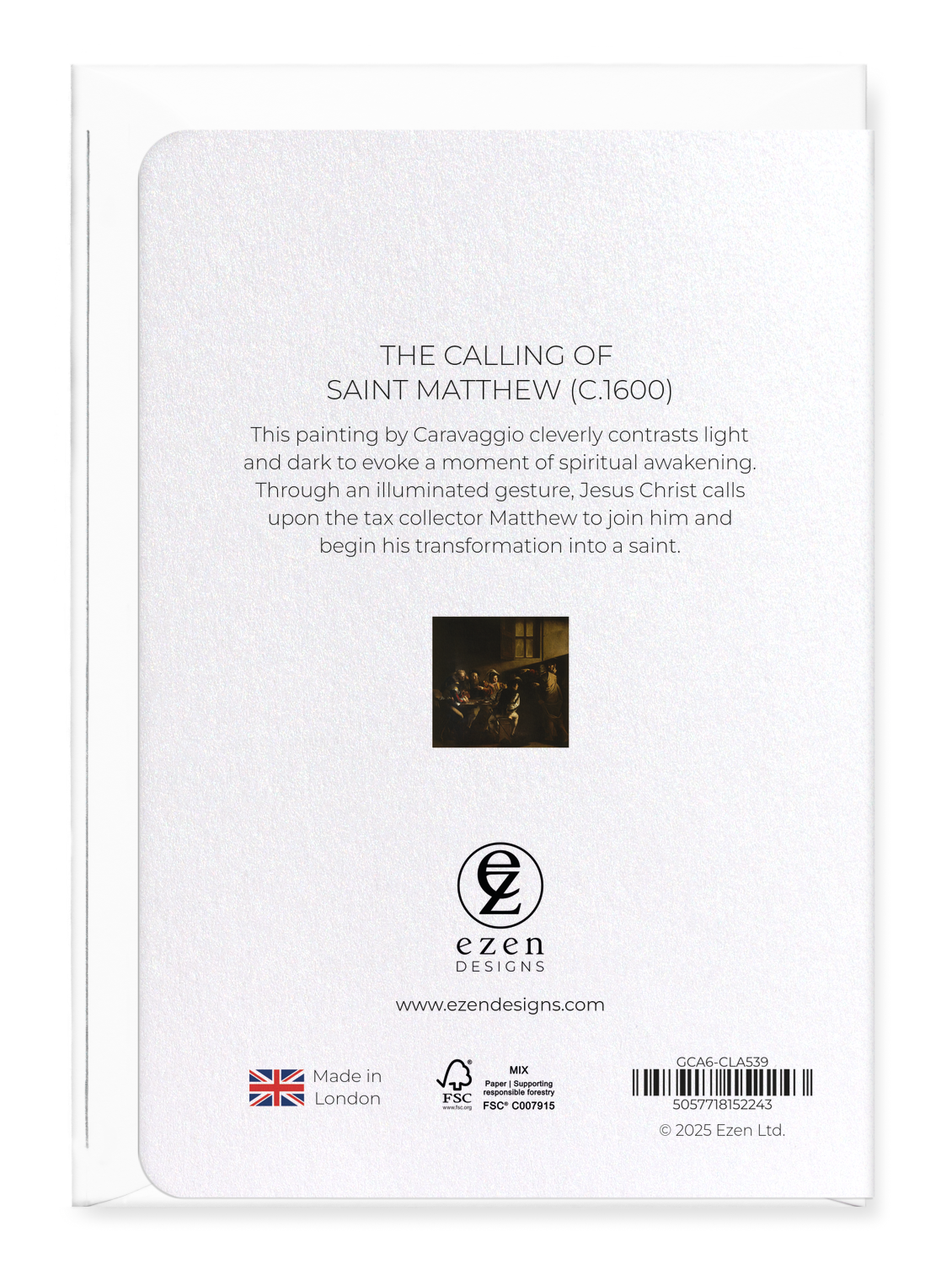 Ezen Designs - The Calling of Saint Matthew (c.1600) - Greeting Card - Back