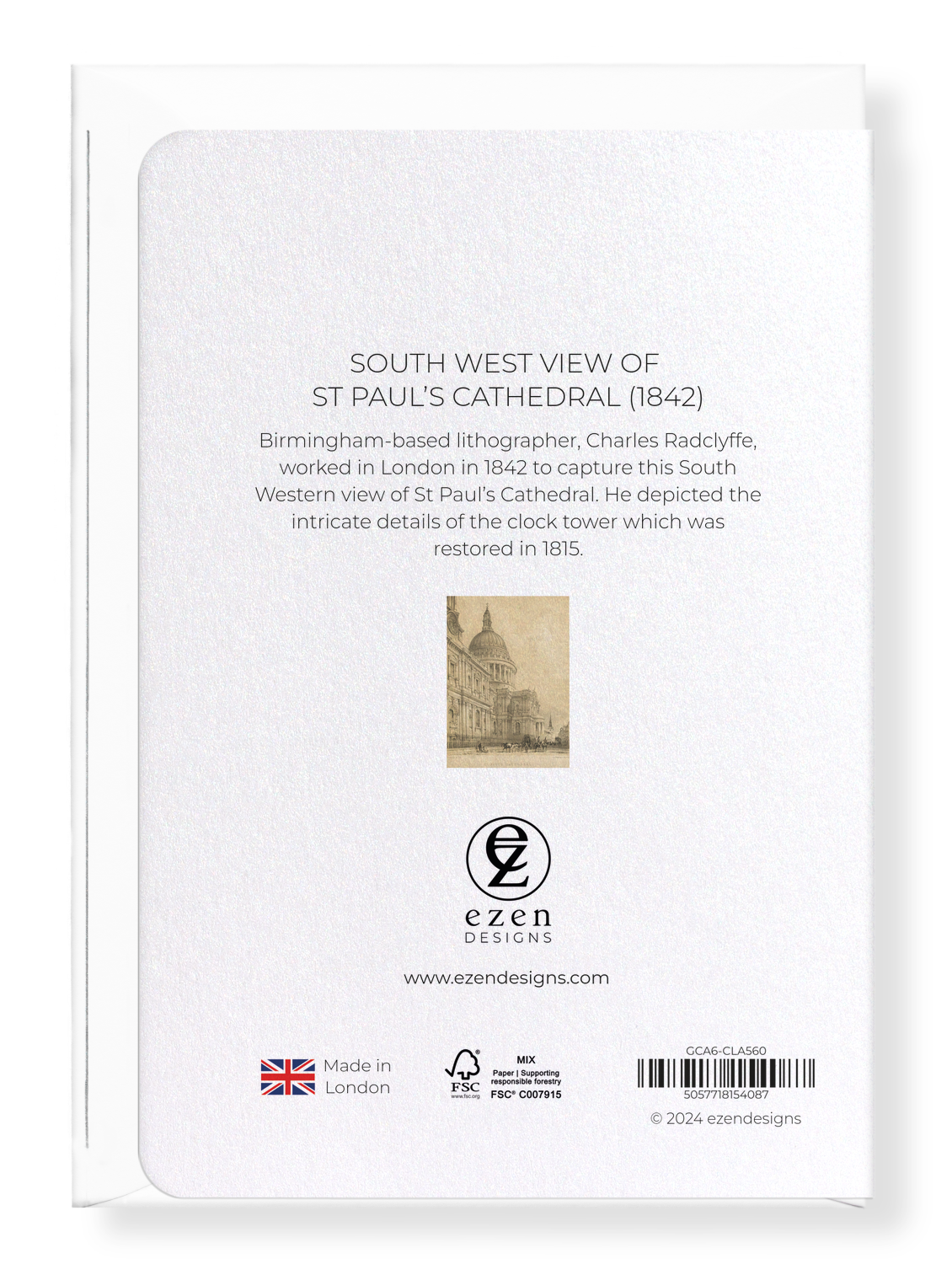 Ezen Designs - South West View of St Paul’s Cathedral (1842) - Greeting Card - Back