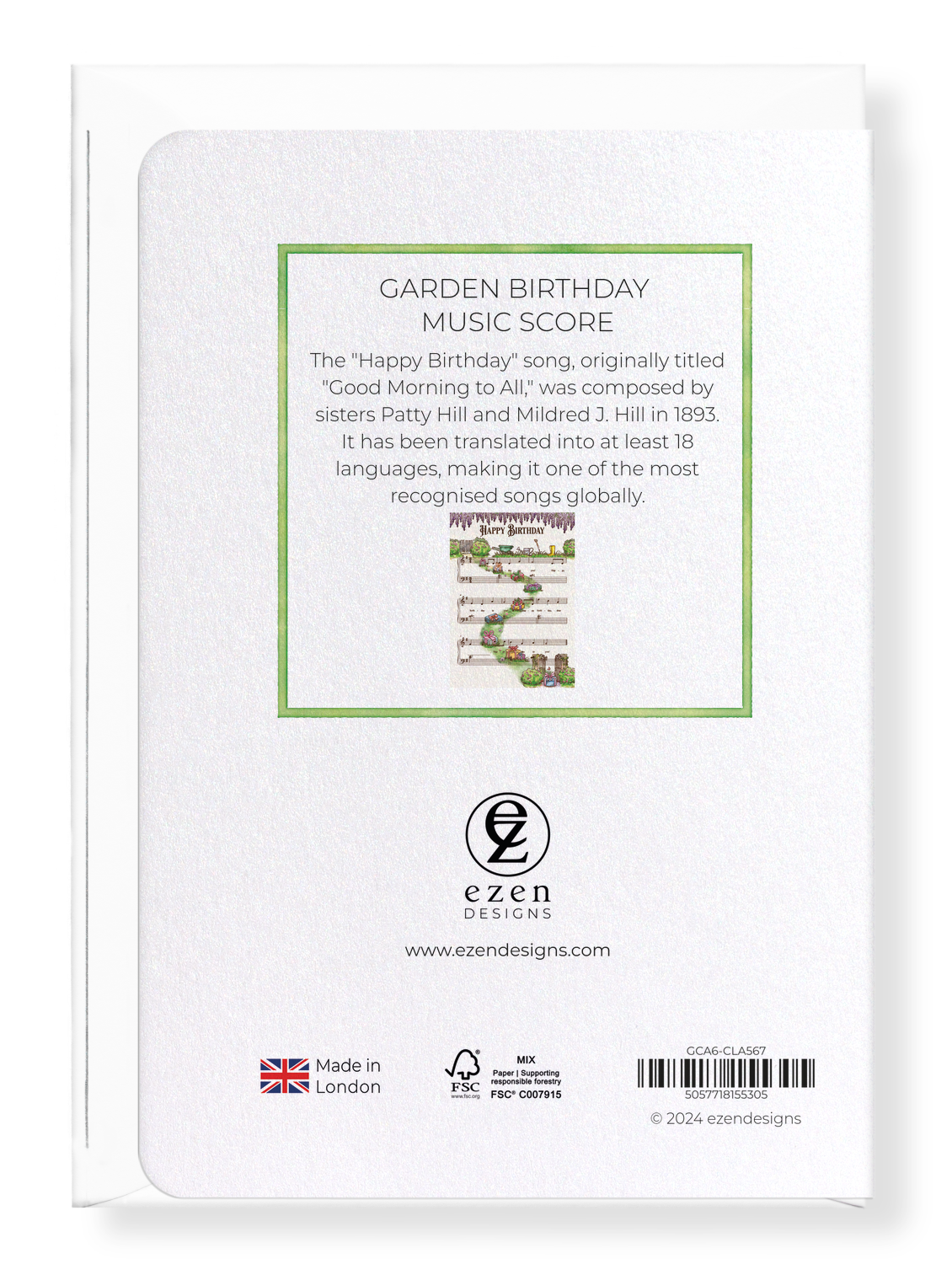 Ezen Designs - Garden Birthday Music Score - Greeting Card - Back