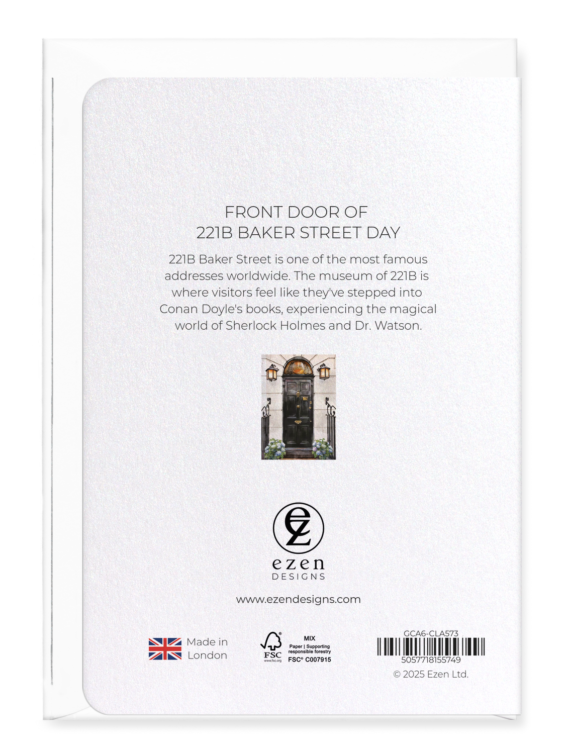 Ezen Designs - Front door of 221B Baker Street Day - Greeting Card - Back