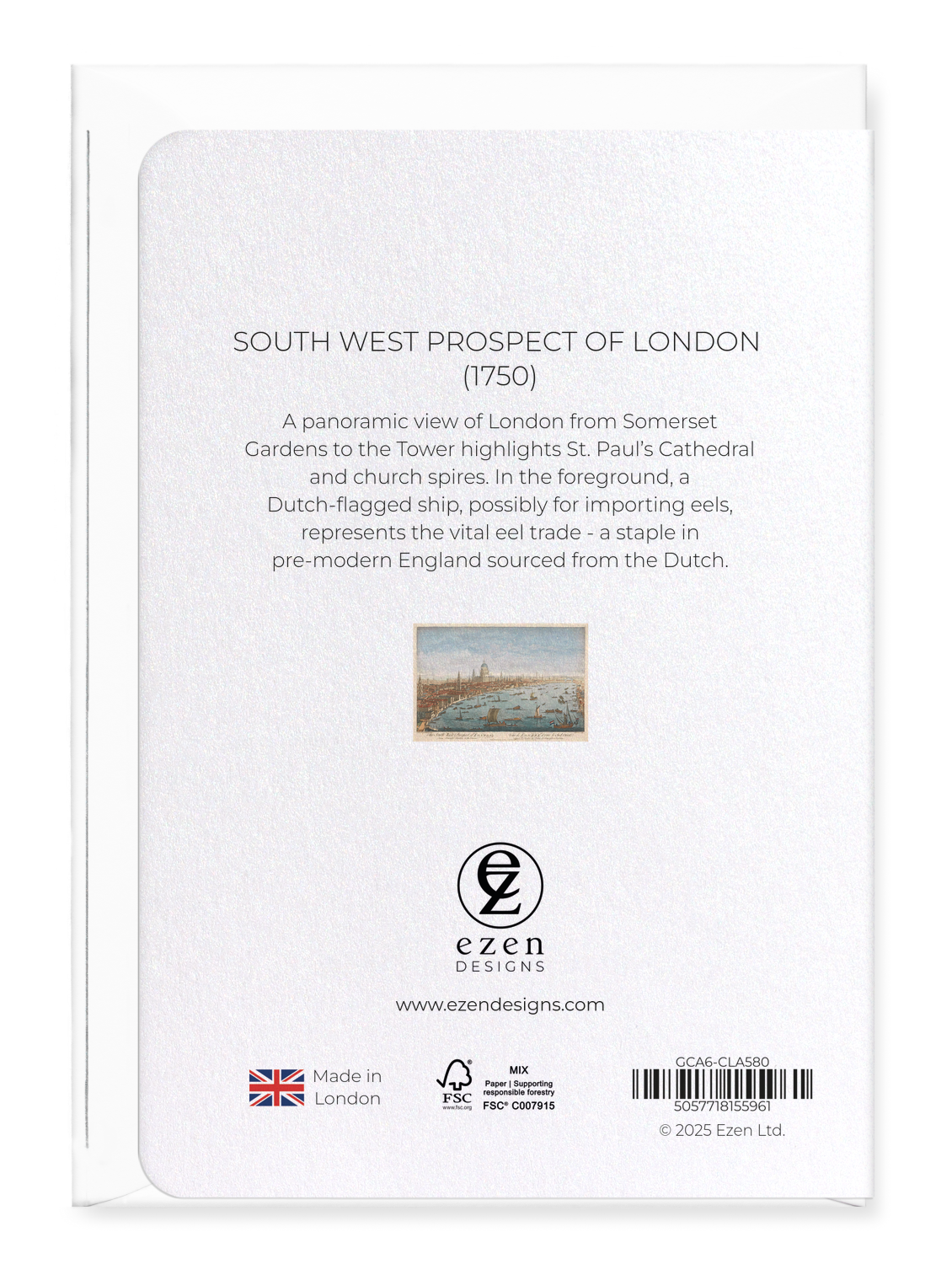 Ezen Designs - South West Prospect of London (1750) - Greeting Card - Back