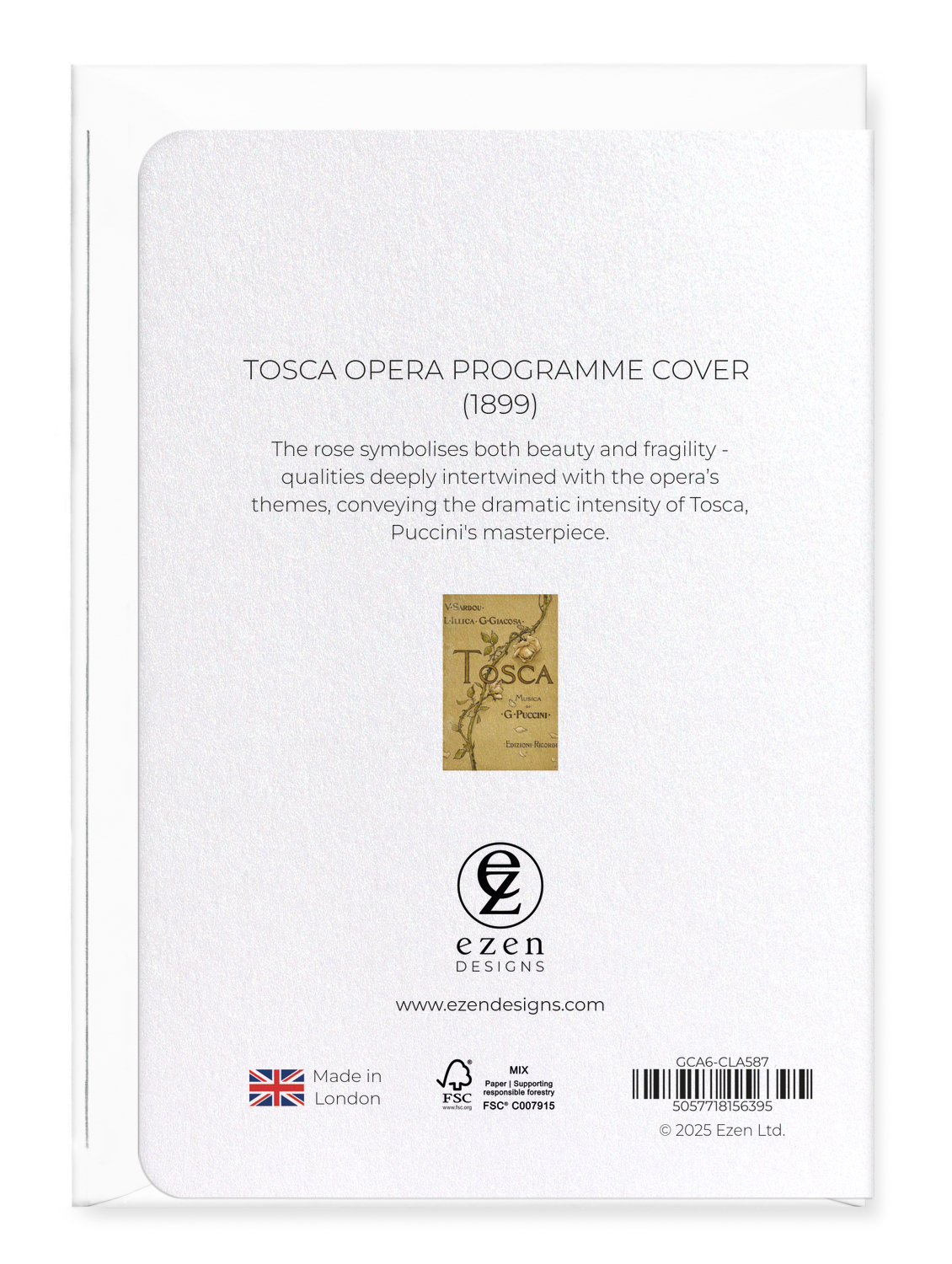 Ezen Designs - Tosca Opera Programme Cover (1899) - Greeting Card - Back