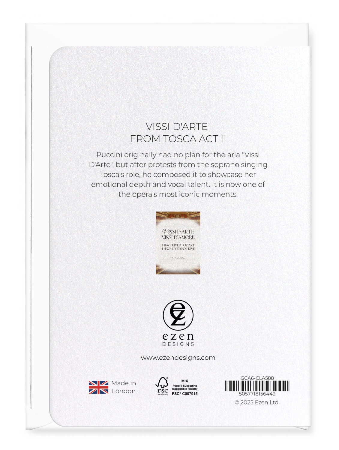Ezen Designs - Vissi D'Arte from Tosca Act II - Greeting Card - Back