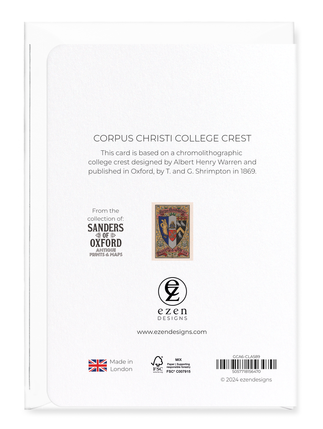 Ezen Designs - Corpus Christi College Crest - Greeting Card - Back