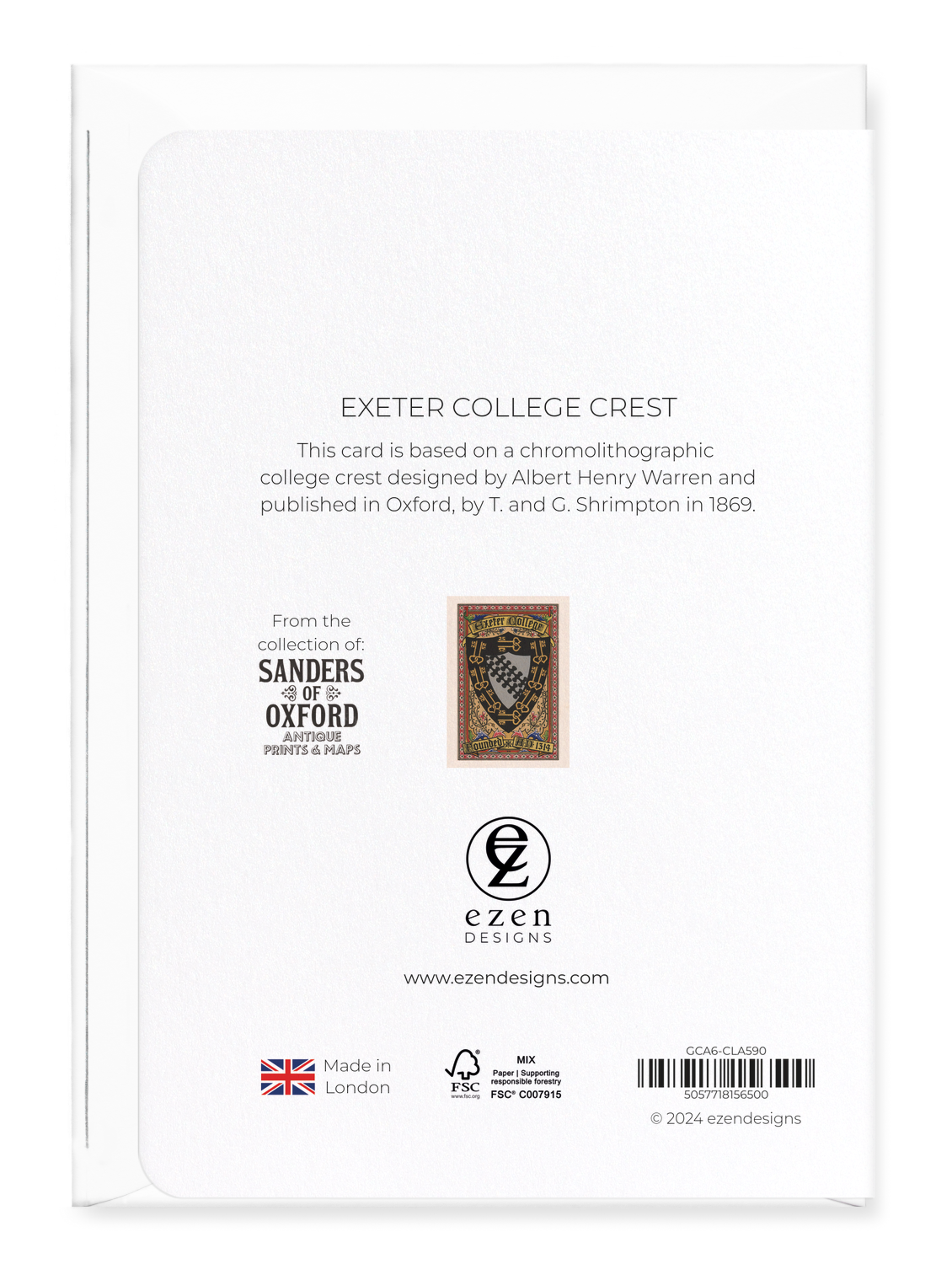 Ezen Designs - Exeter College Crest - Greeting Card - Back