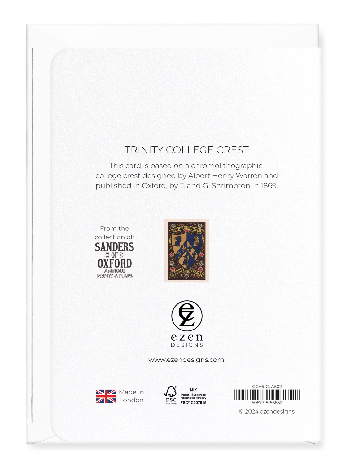 Ezen Designs - Trinity College Crest - Greeting Card - Back