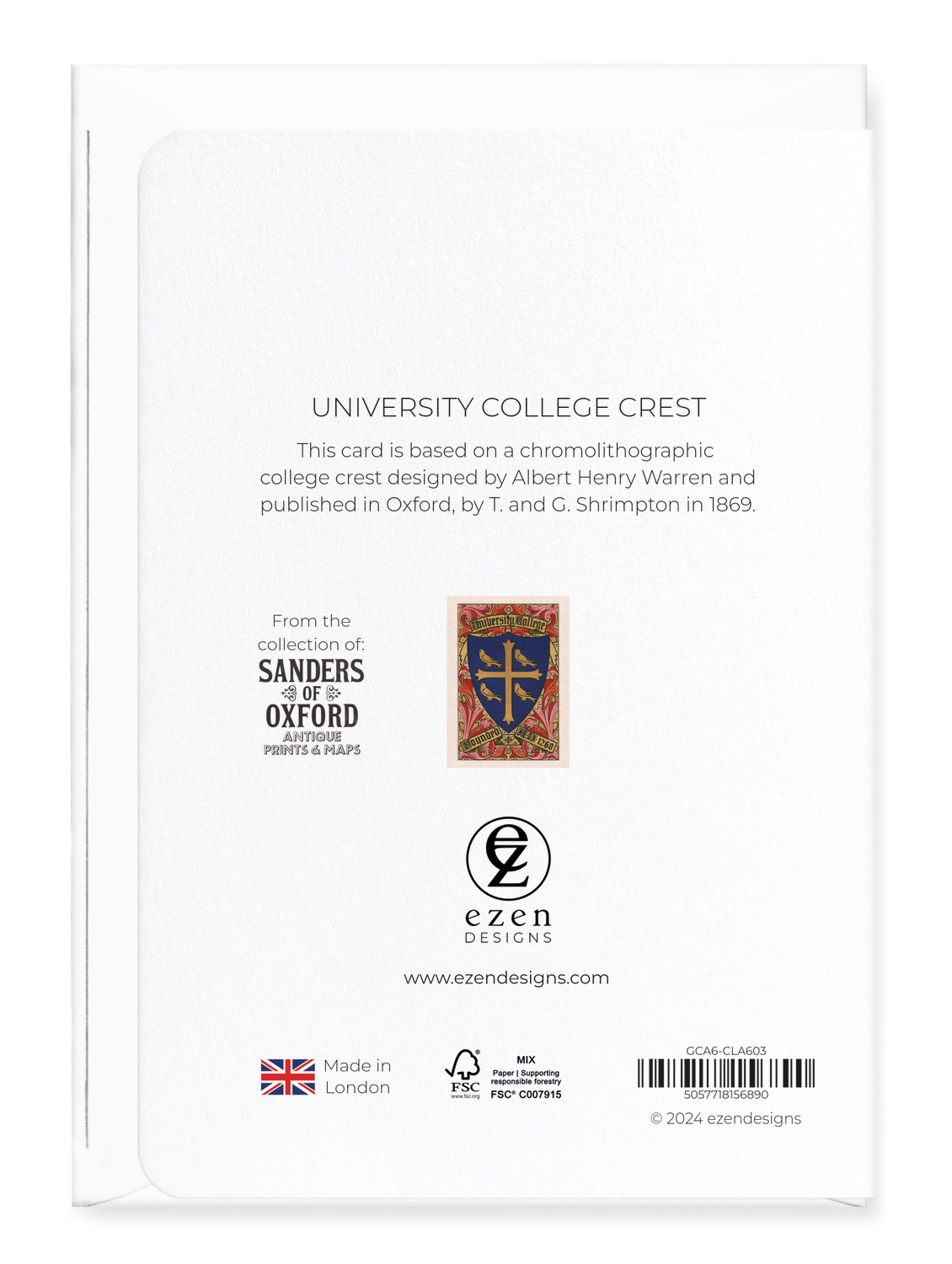 Ezen Designs - University College Crest - Greeting Card - Back