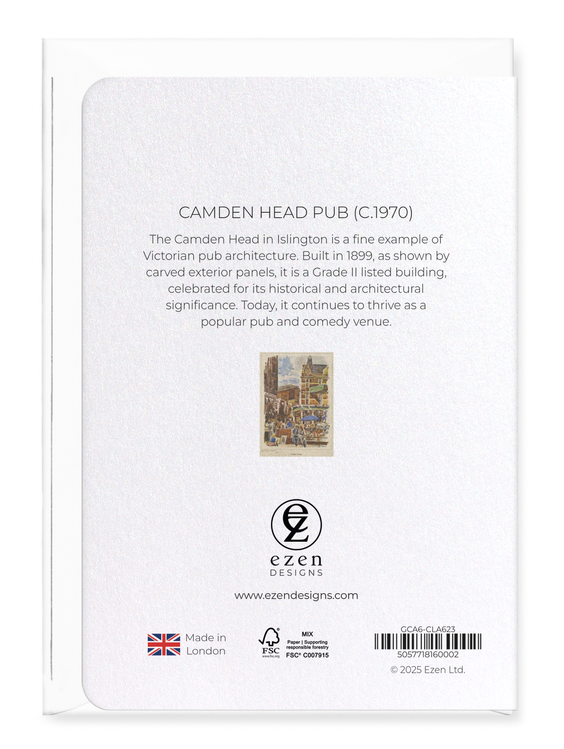 Ezen Designs - Camden Head Pub (C.1970) - Greeting Card - Back