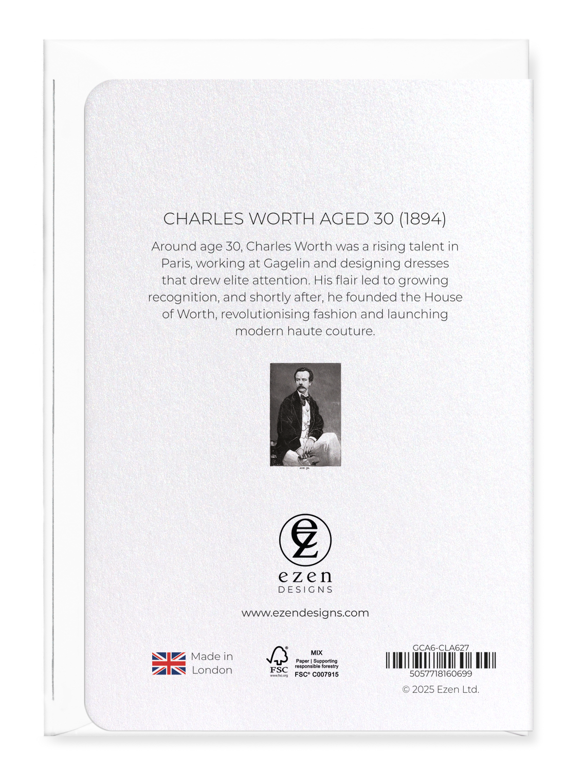 Ezen Designs - Charles Worth Aged 30 (1894) - Greeting Card - Back