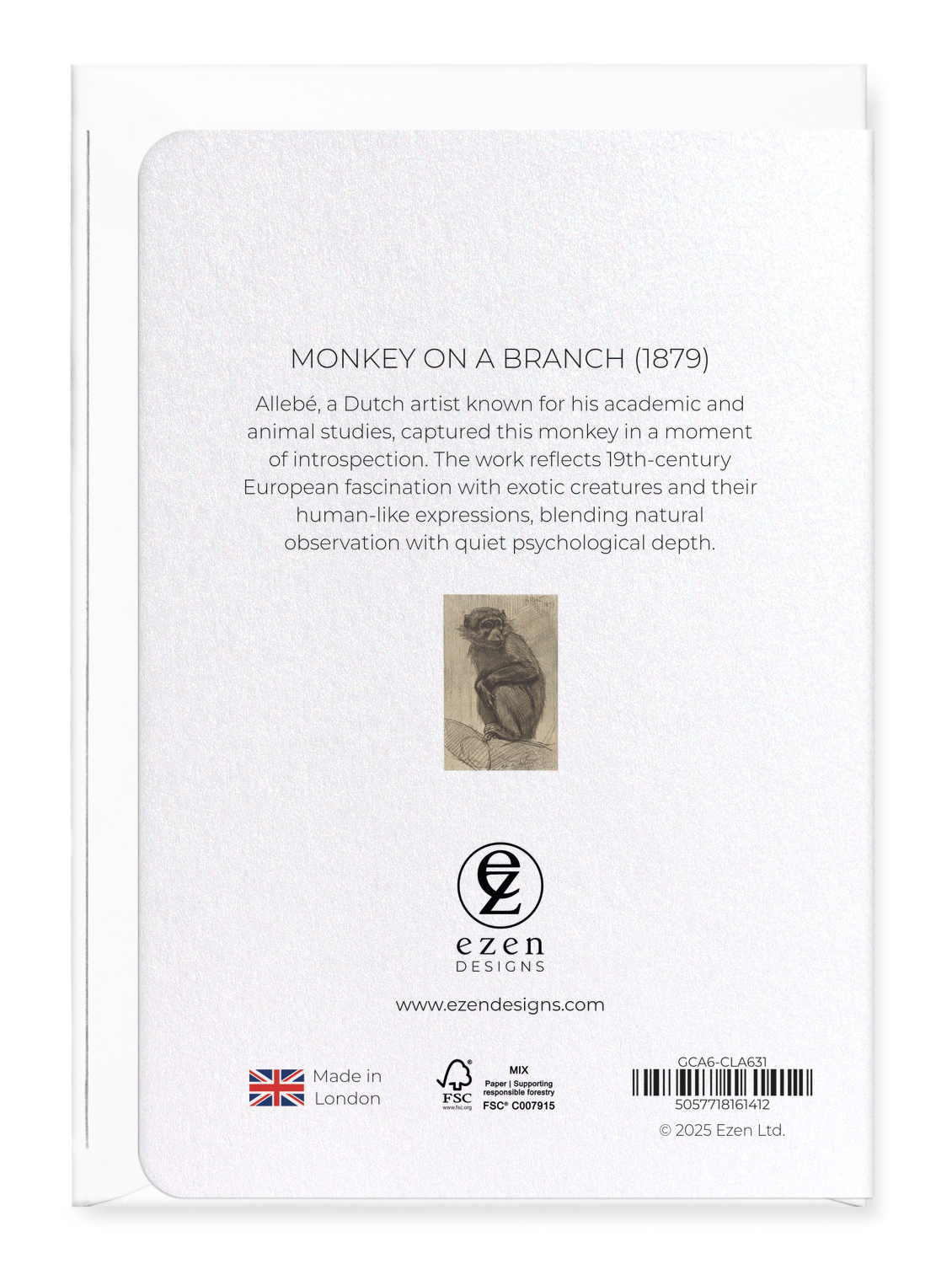 Ezen Designs - Monkey on a Branch (1879) - Greeting Card - Back