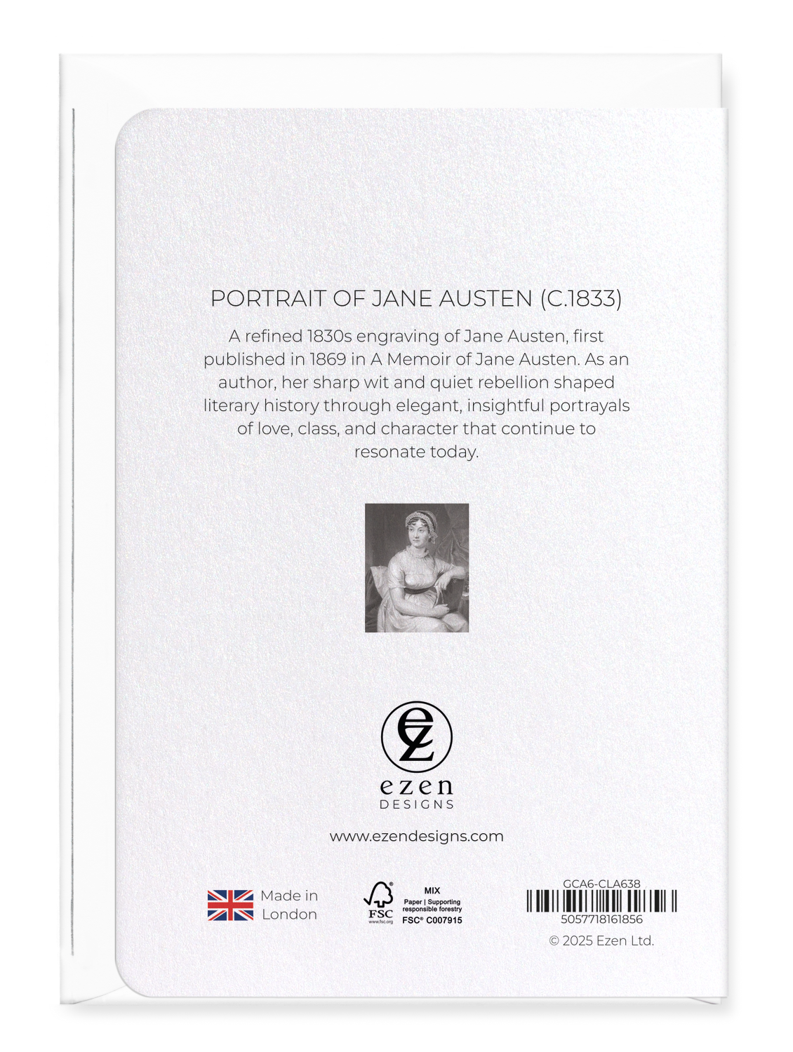 Ezen Designs - Portrait of Jane Austen (c.1833) - Greeting Card - Back