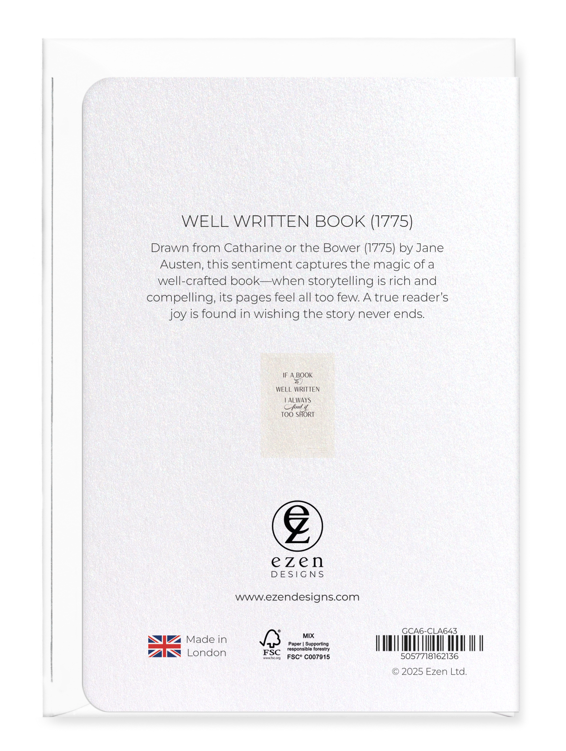 Ezen Designs - Well Written Book (1775) - Greeting Card - Back