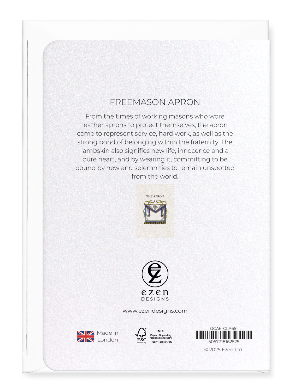 Ezen Designs - Freemason apron - Greeting Card - Back