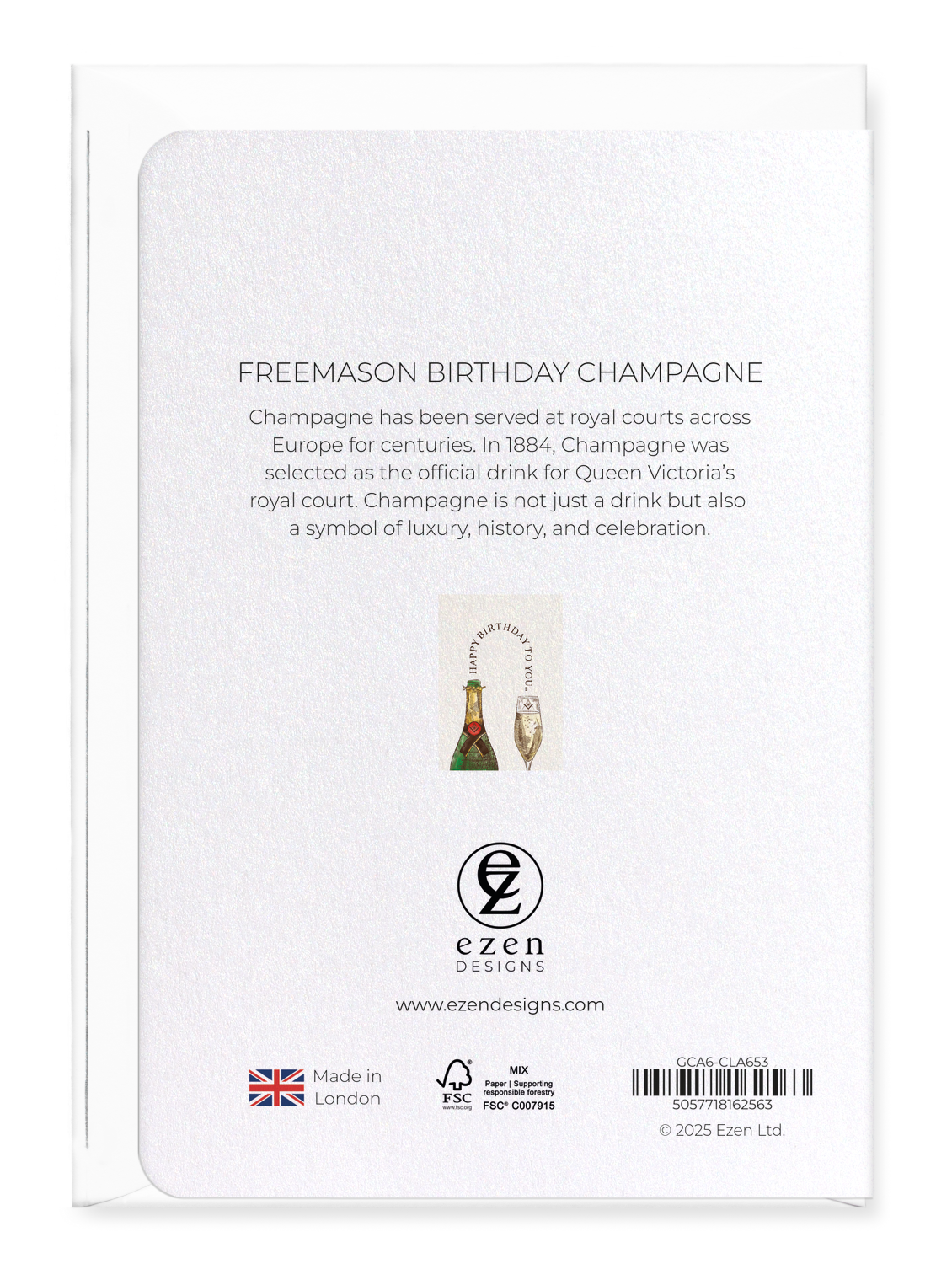 Ezen Designs - Freemason Birthday Champagne - Greeting Card - Back