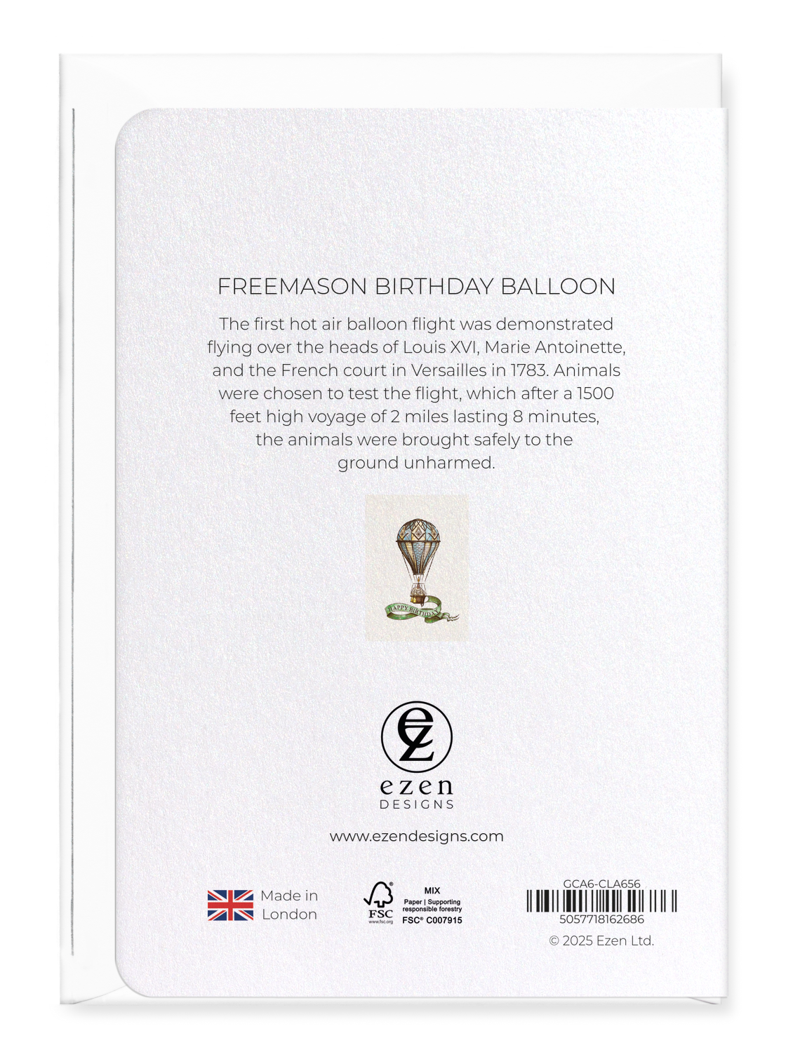 Ezen Designs - Freemason Birthday balloon - Greeting Card - Back