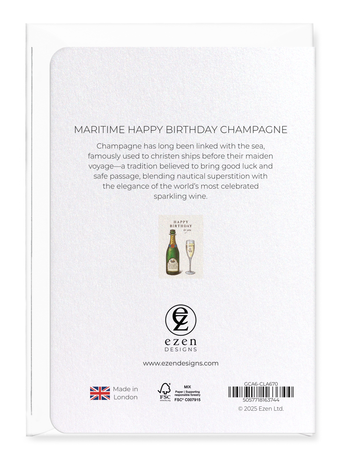 Ezen Designs - Maritime Happy birthday champagne - Greeting Card - Back