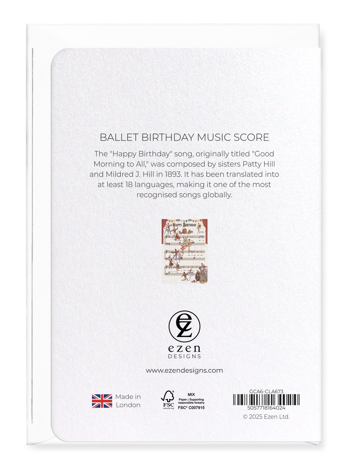Ezen Designs - Ballet Birthday Music Score - Greeting Card - Back
