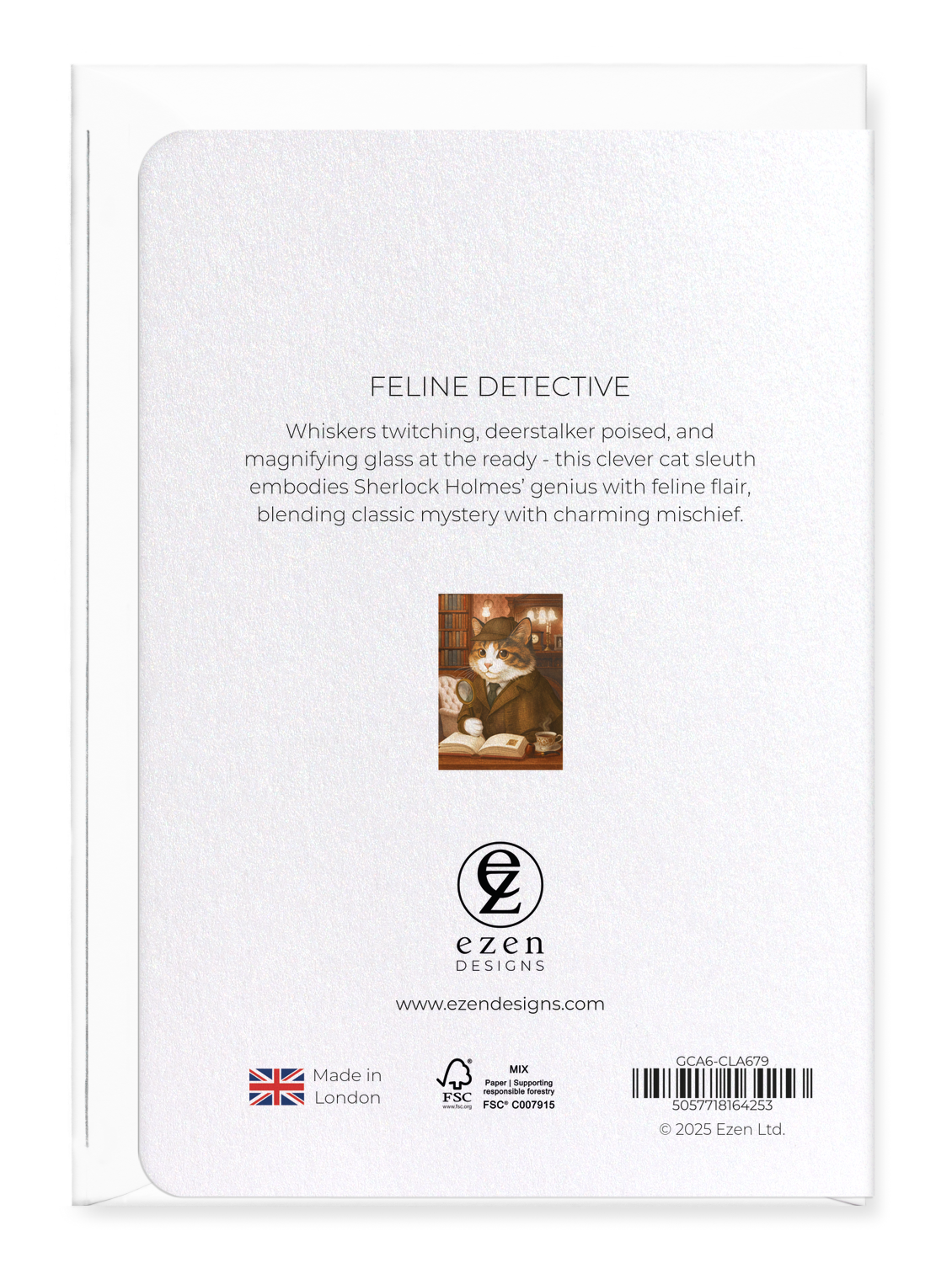 Ezen Designs - Feline Detective - Greeting Card - Back