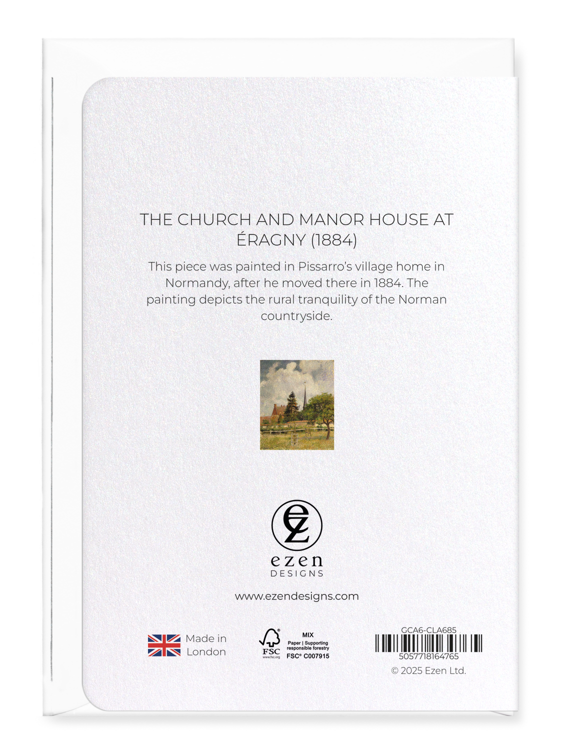Ezen Designs - The Church and Manor House at Éragny (1884) - Greeting Card - Back