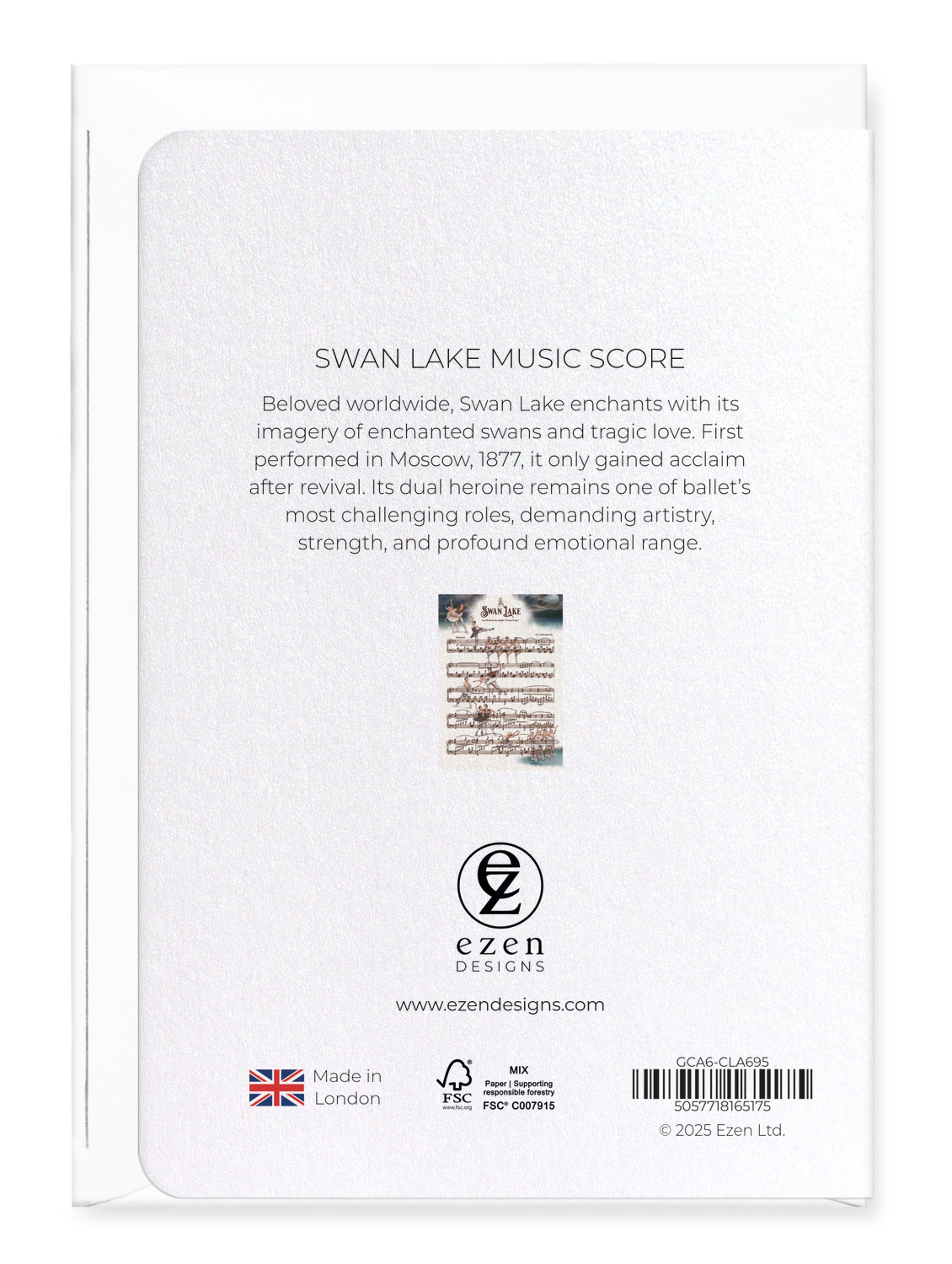 Ezen Designs - Swan Lake Music Score - Greeting Card - Back
